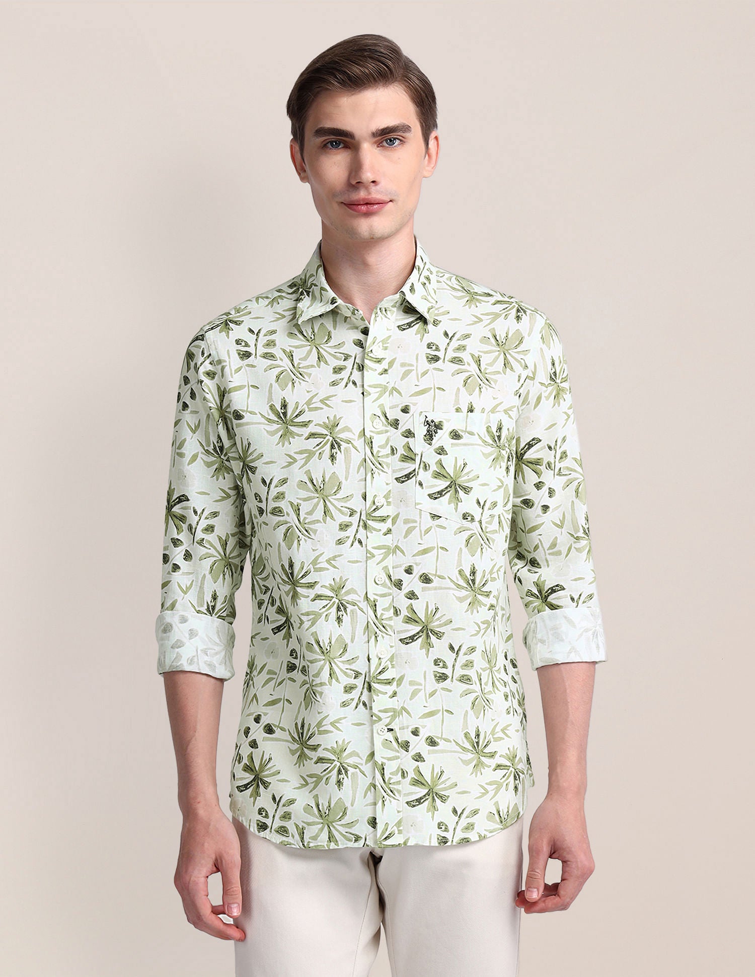 Tailored Fit Floral Shirt Light-Green - U.S. Polo Assn. India | Large
