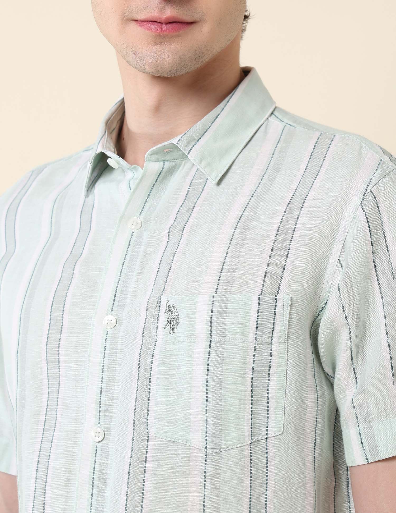 Vertical Striped Tailored Fit Shirt Green - U.S. Polo Assn. India | Large