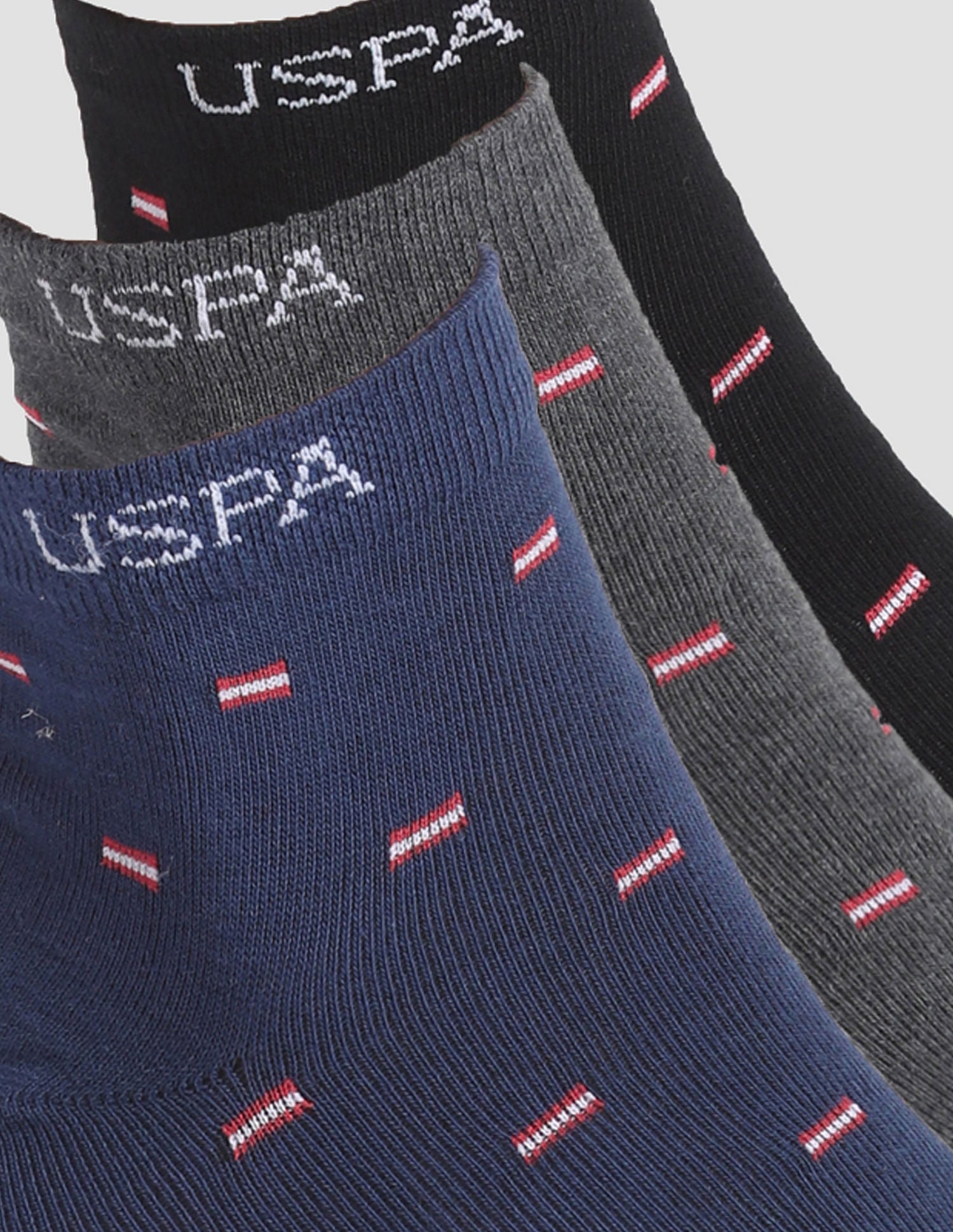Ankle Length Stretch I646 Socks - Pack Of 3 Navy, Black and Grey - U.S. POLO ASSN. | Large