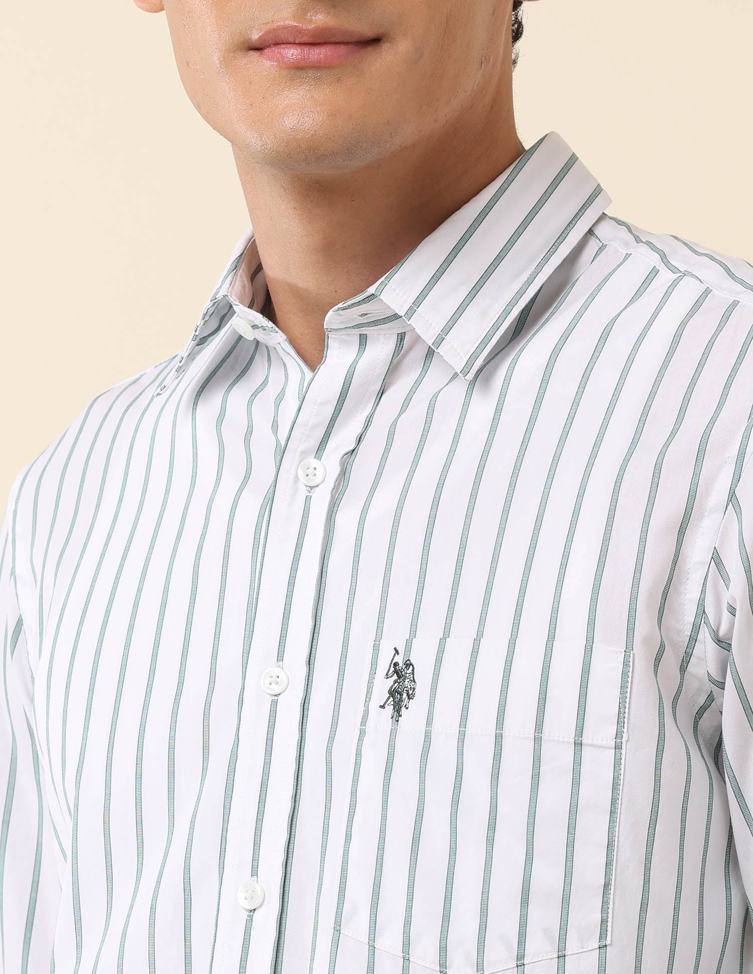 Tailored Fit Vertical Striped Shirt Green - U.S. Polo Assn. India | Large