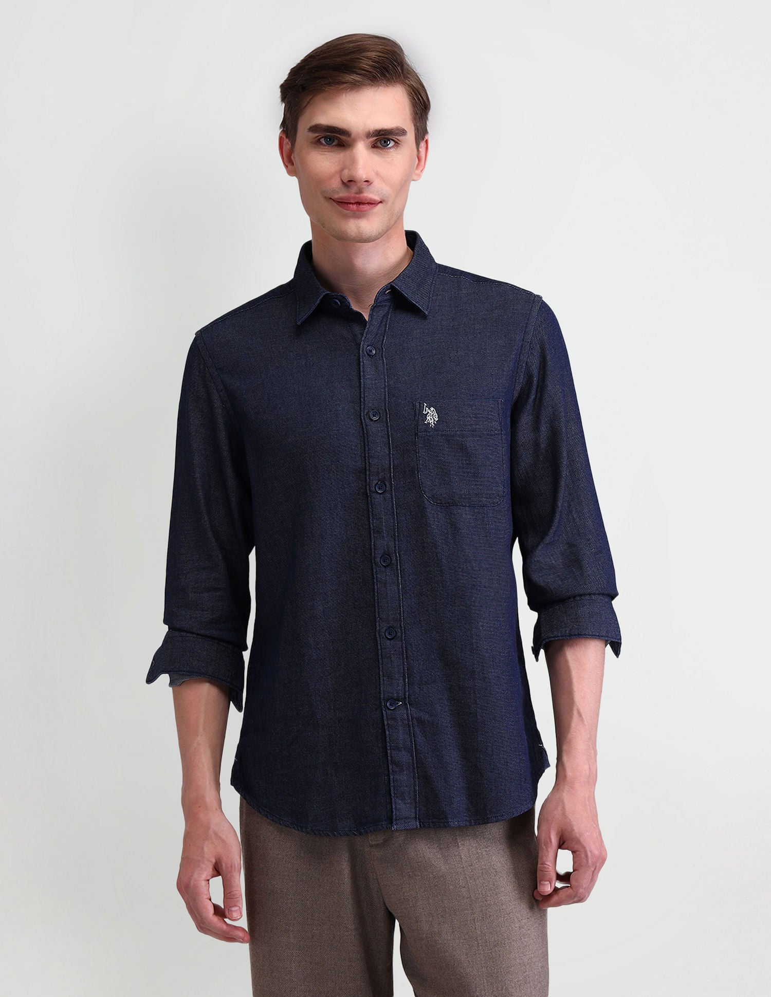 Slim Fit Solid Dobby Shirt Navy - U.S. Polo Assn. India | Large
