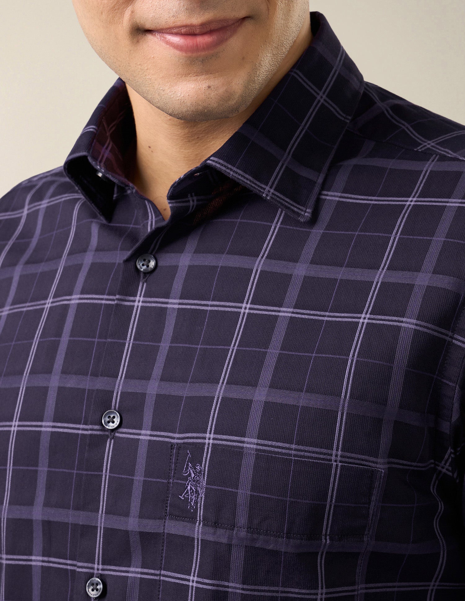 Grid Tattersall Checked Tailored Fit Shirt Purple - U.S. Polo Assn. India | Large