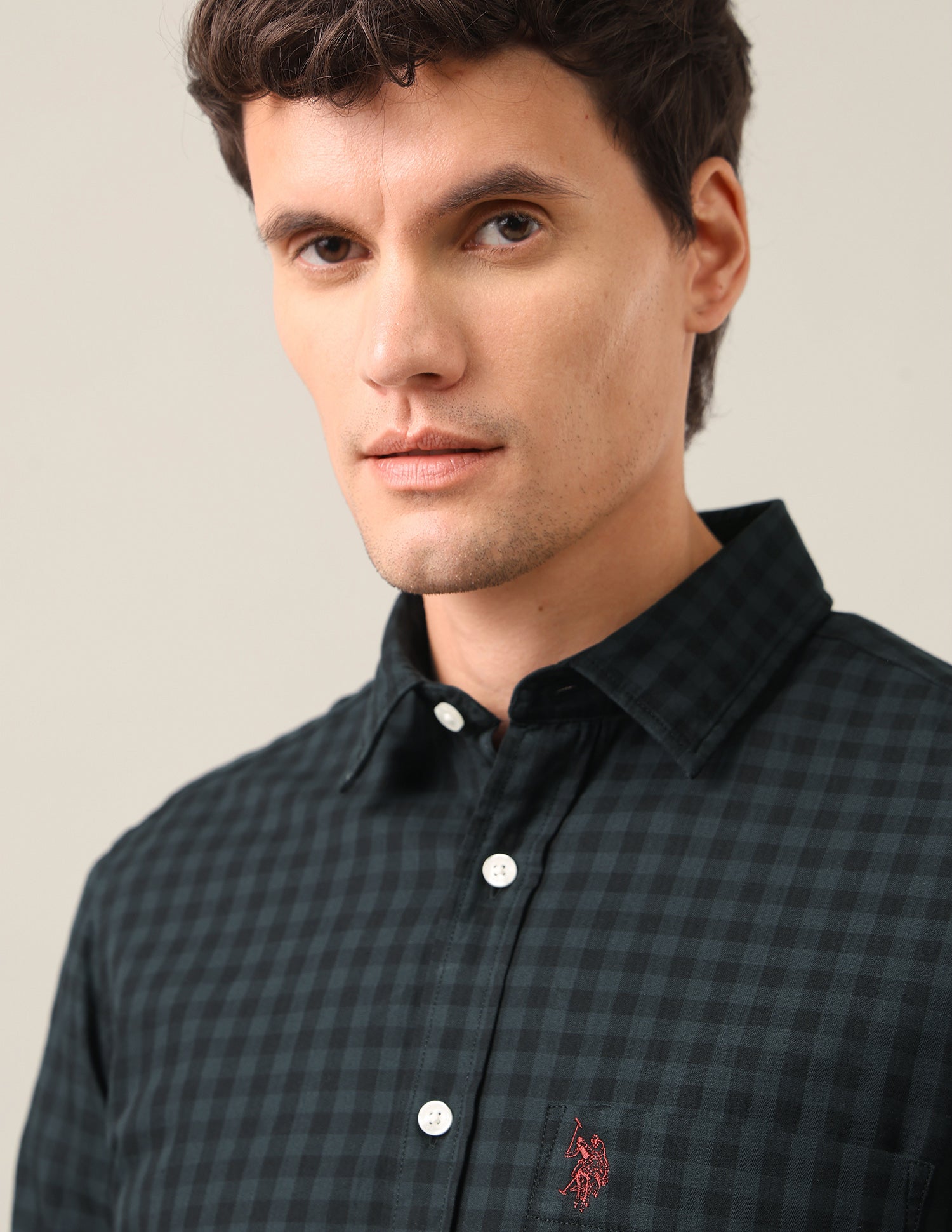 Gingham Checked Twill Shirt Green - U.S. Polo Assn. India | Large