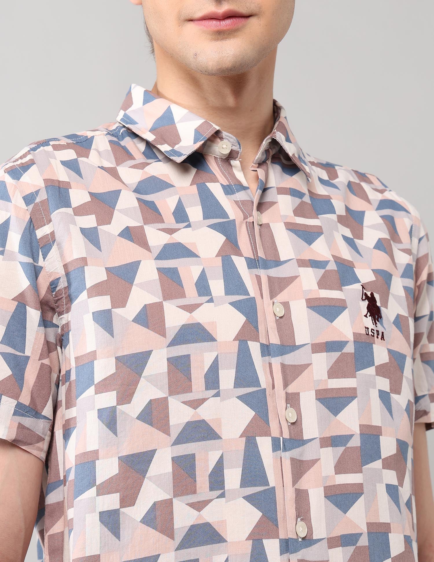 Geometric Printed Regular Fit Shirt Beige - U.S. POLO ASSN. | Large