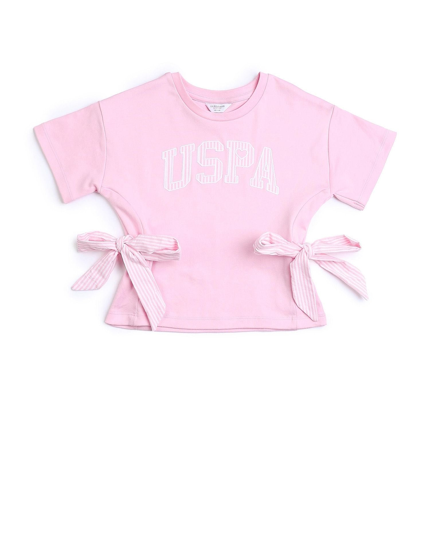 Girls Tie-up Bow Brand Printed T-Shirt Light Pink - U.S. POLO ASSN. | Large