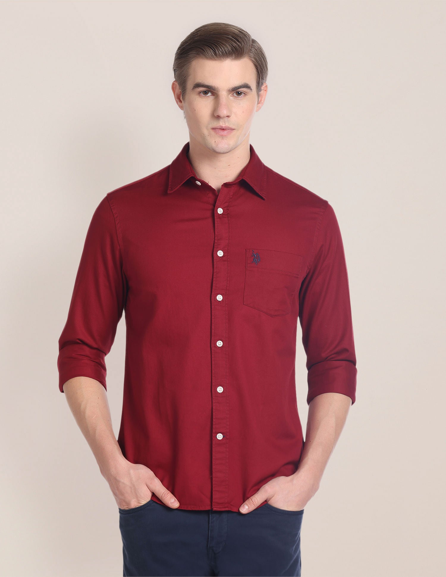 Solid Twill Casual Shirt Maroon - U.S. Polo Assn. India | Large