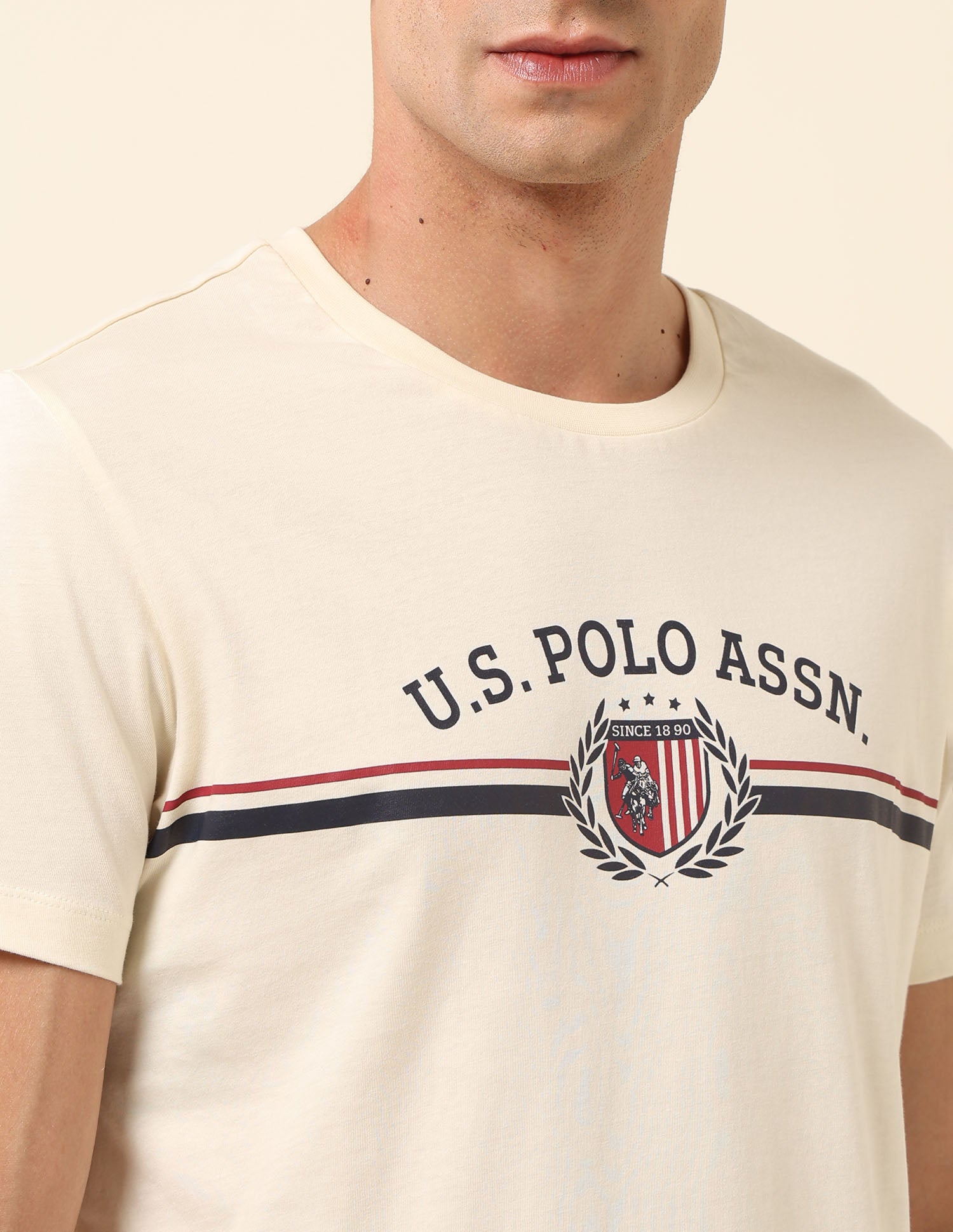 Slim Fit Brand Printed T-Shirt Off White - U.S. Polo Assn. India | Large