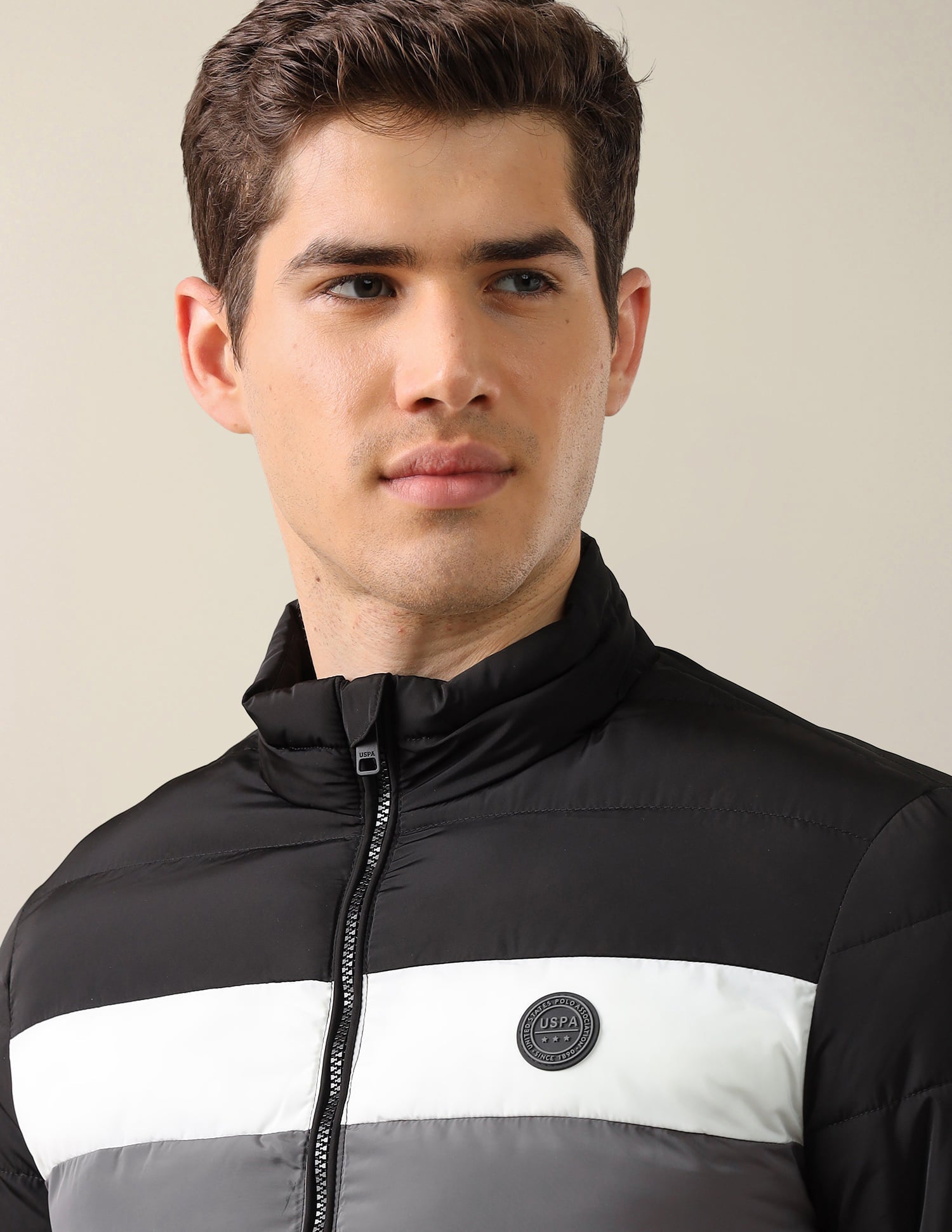 High Neck Striped Puffer Jacket Black - U.S. Polo Assn. India | Large