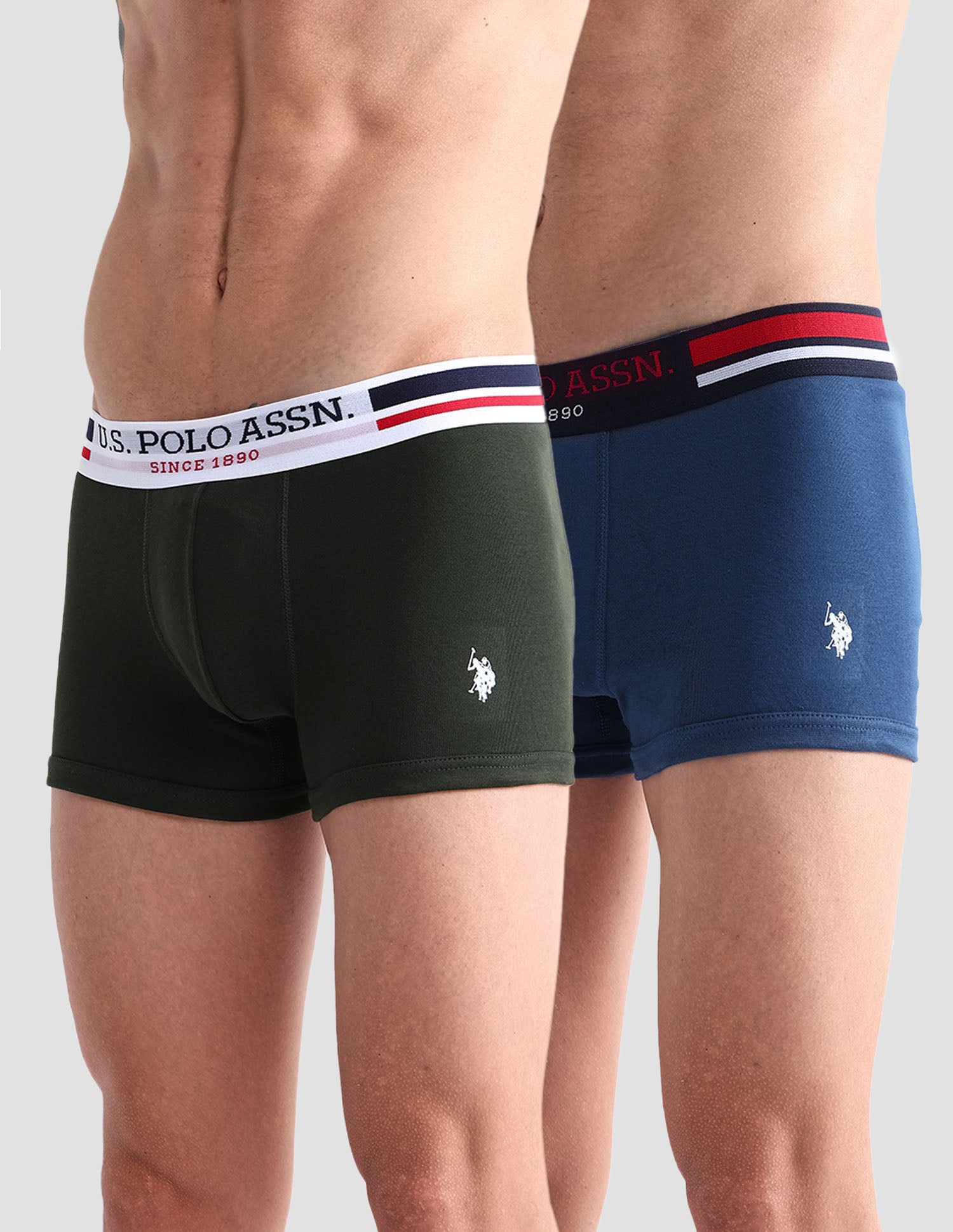 Mid Rise Cotton I641 Trunks - Pack Of 2 Olive and True Blue - U.S. POLO ASSN. | Large