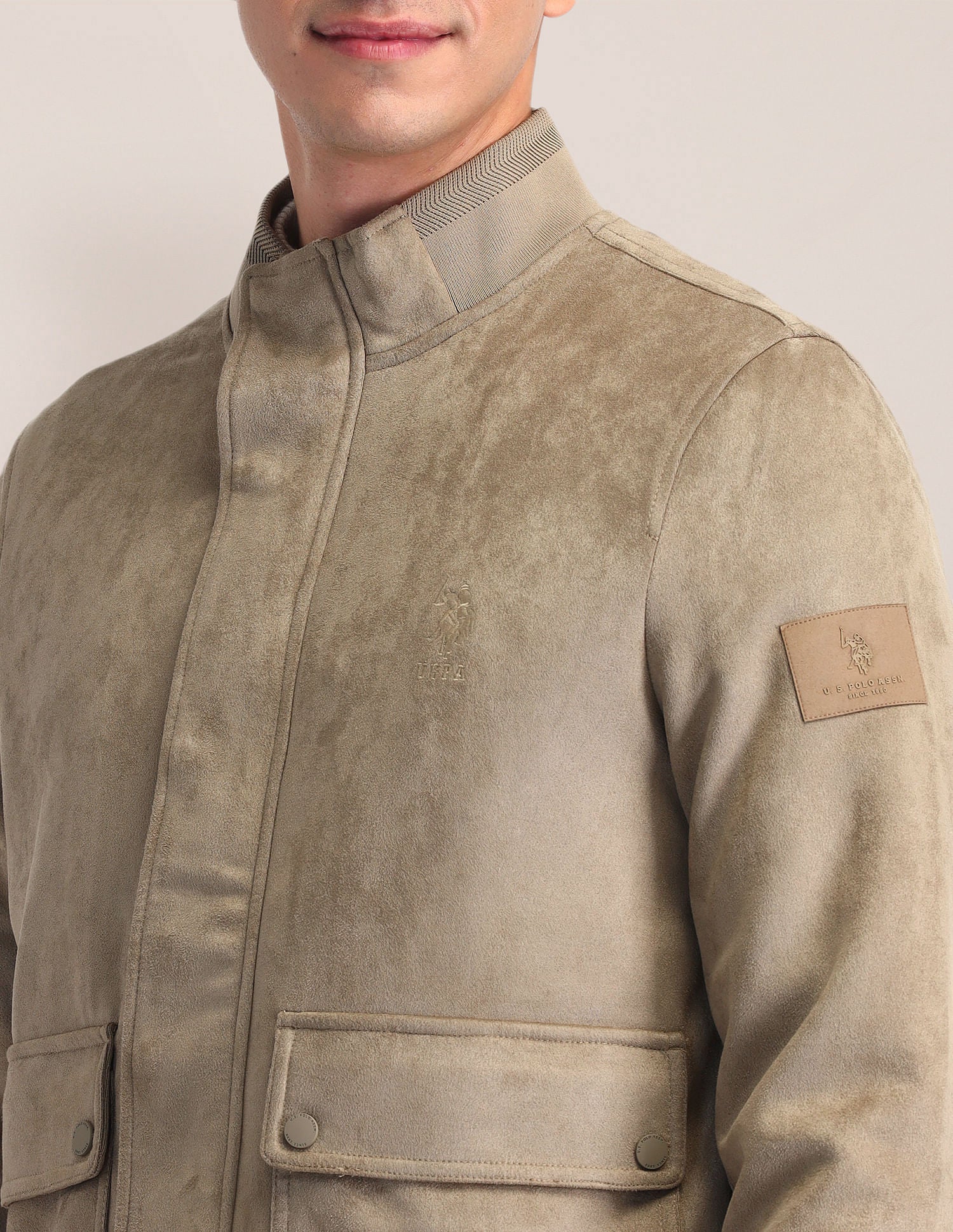 Regular Fit Suede Casual Jacket Khakhi - U.S. POLO ASSN. | Large