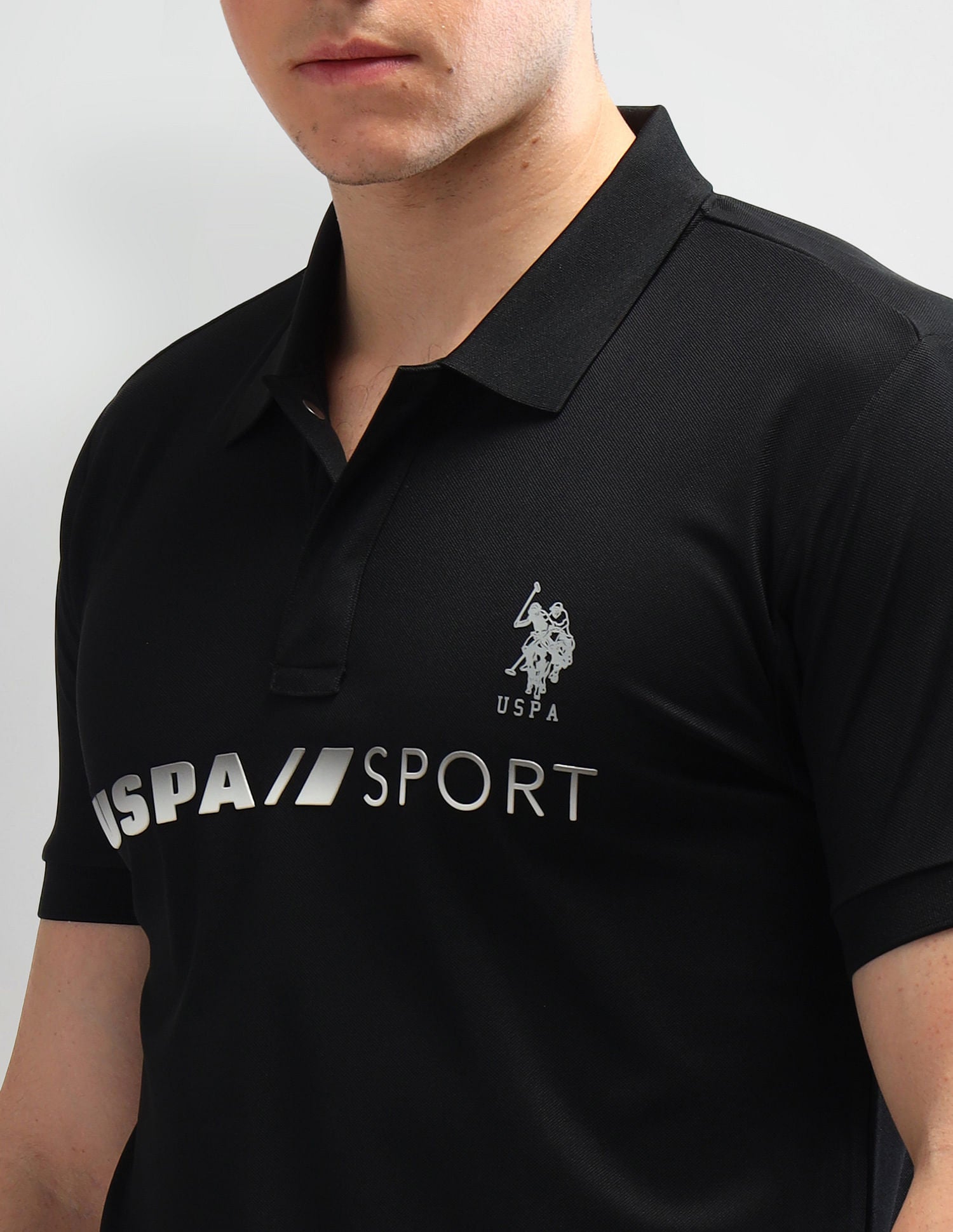 Slim Fit Printed Polo Shirt Black - U.S. Polo Assn. India | Large