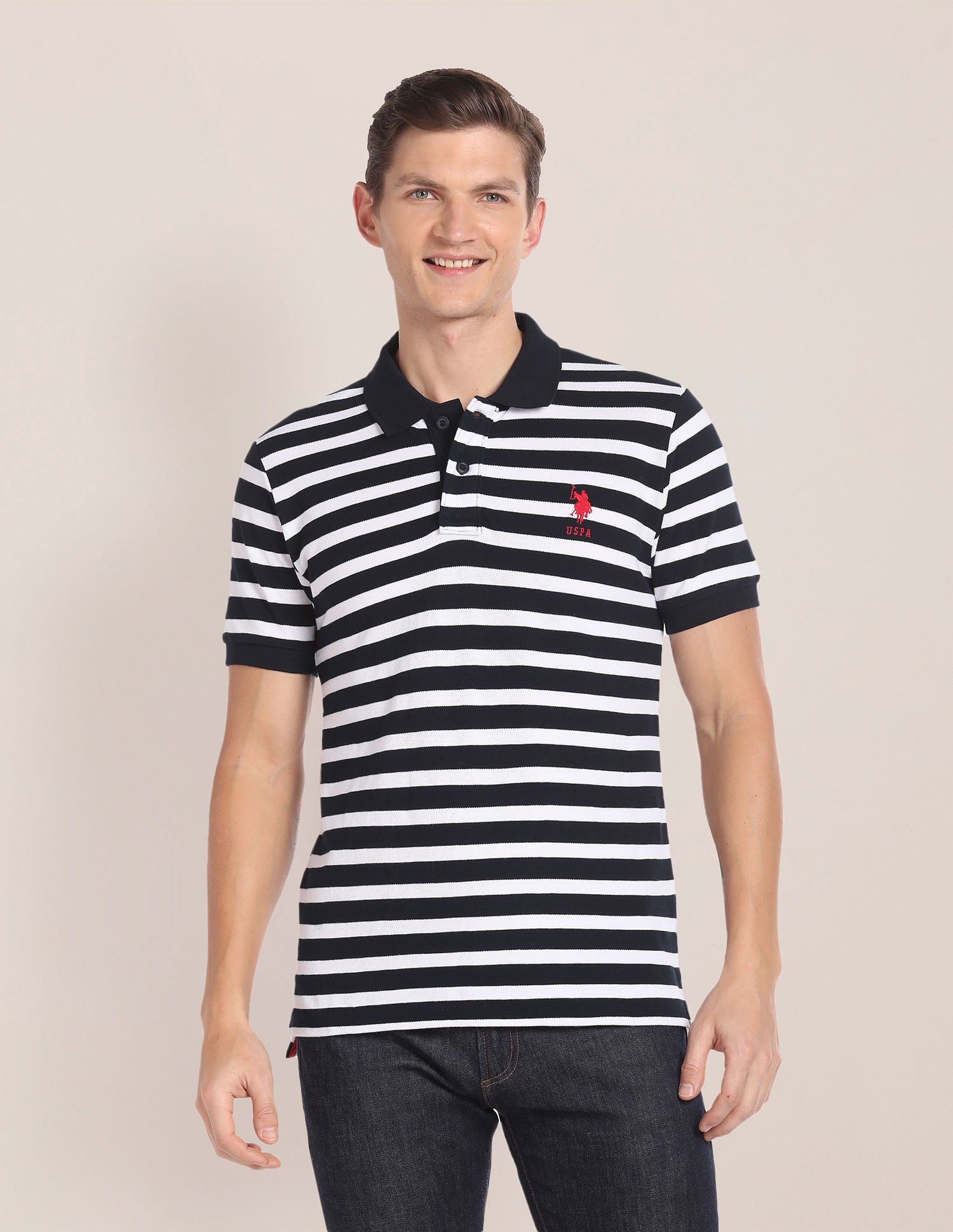 Horizontal Stripe Cotton Polo Shirt Navy - U.S. POLO ASSN. | Large