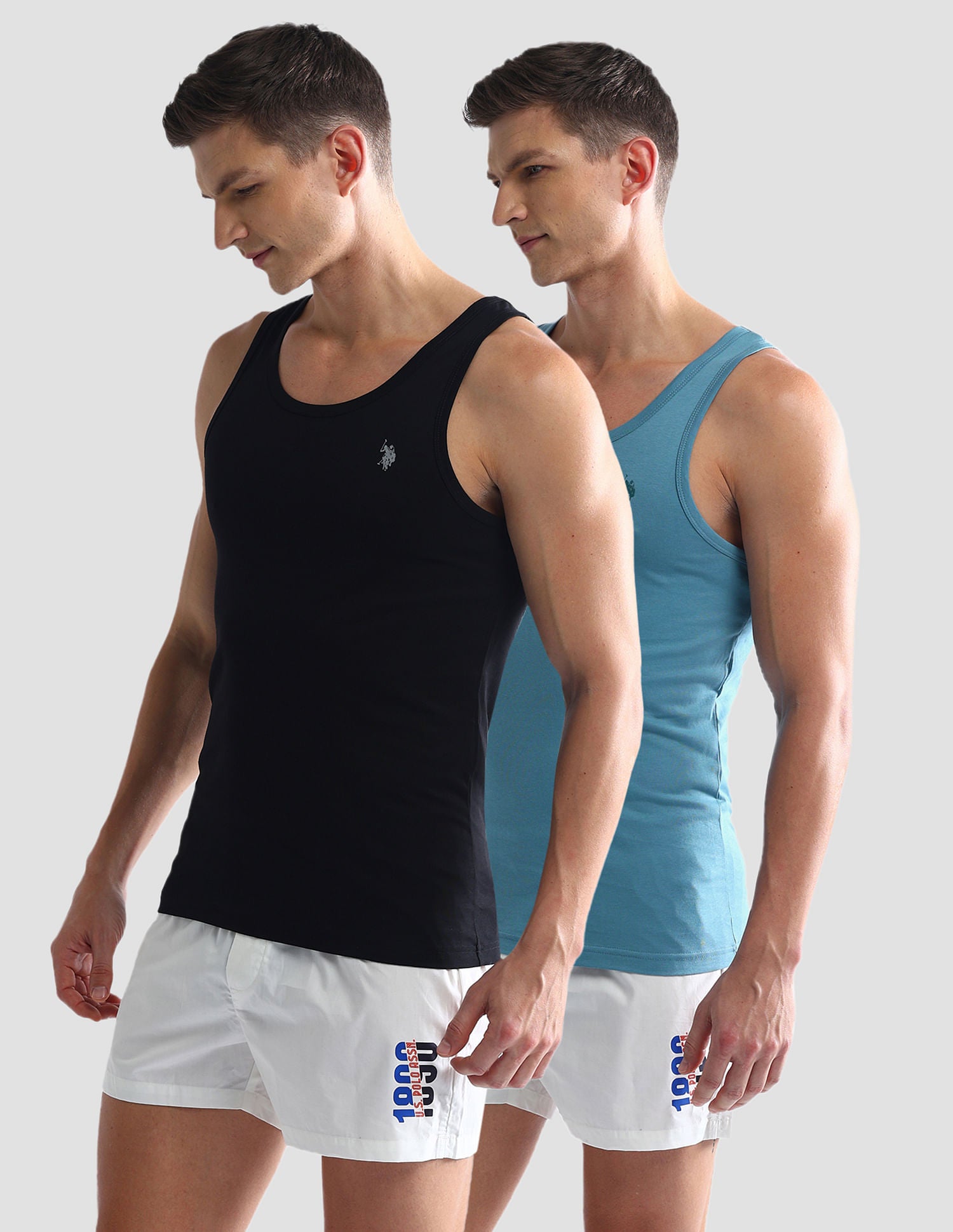 Solid Cotton OEV03 Vest - Pack Of 2 Black and Blue - U.S. POLO ASSN. | Large