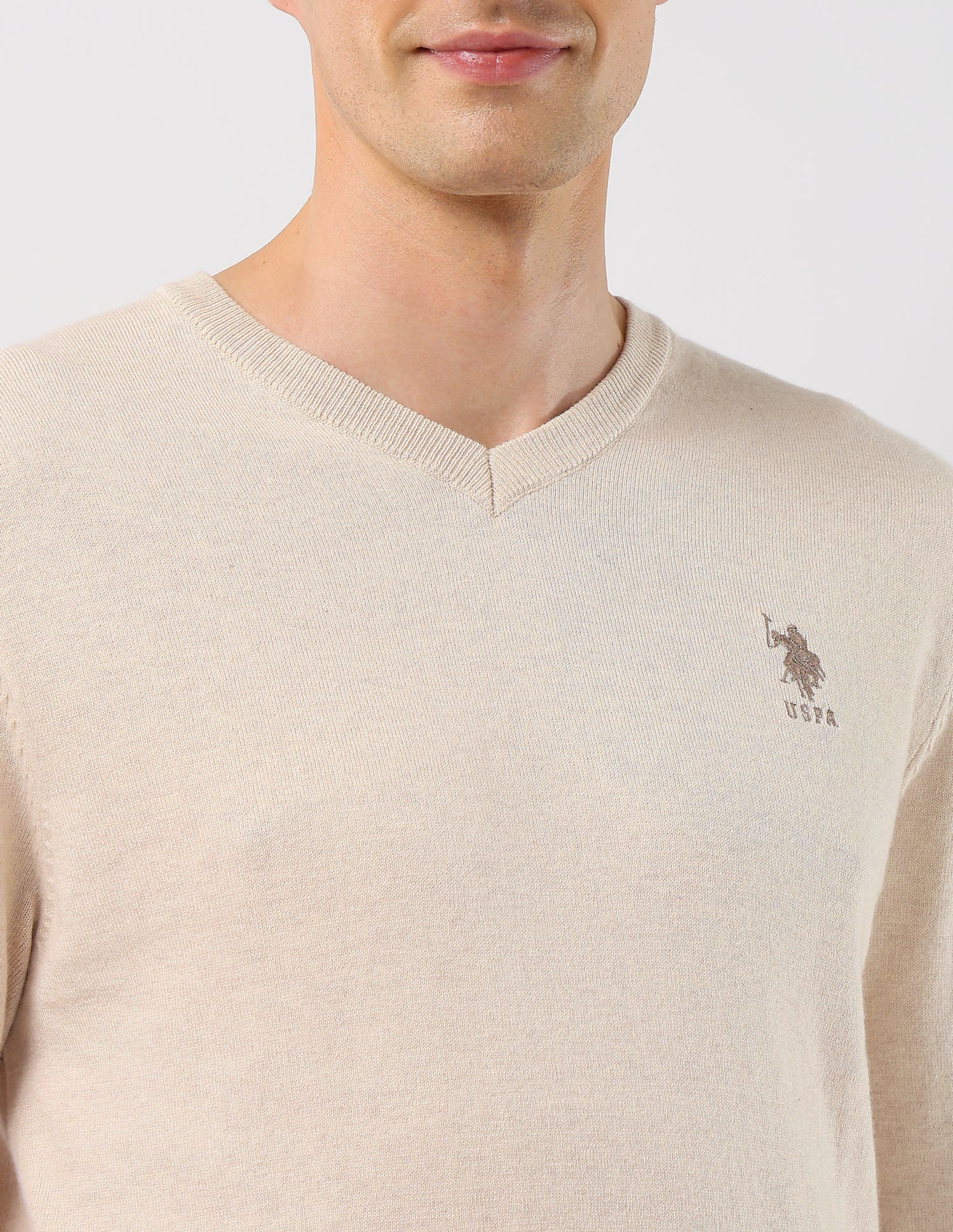 Heathered Regular Fit Sweater Beige - U.S. POLO ASSN. | Large