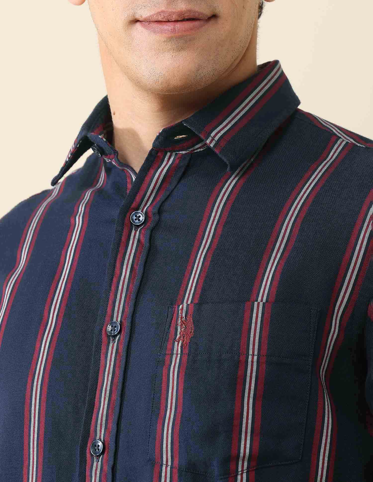 Vertical Striped Pure Cotton Shirt Navy - U.S. POLO ASSN. | Large