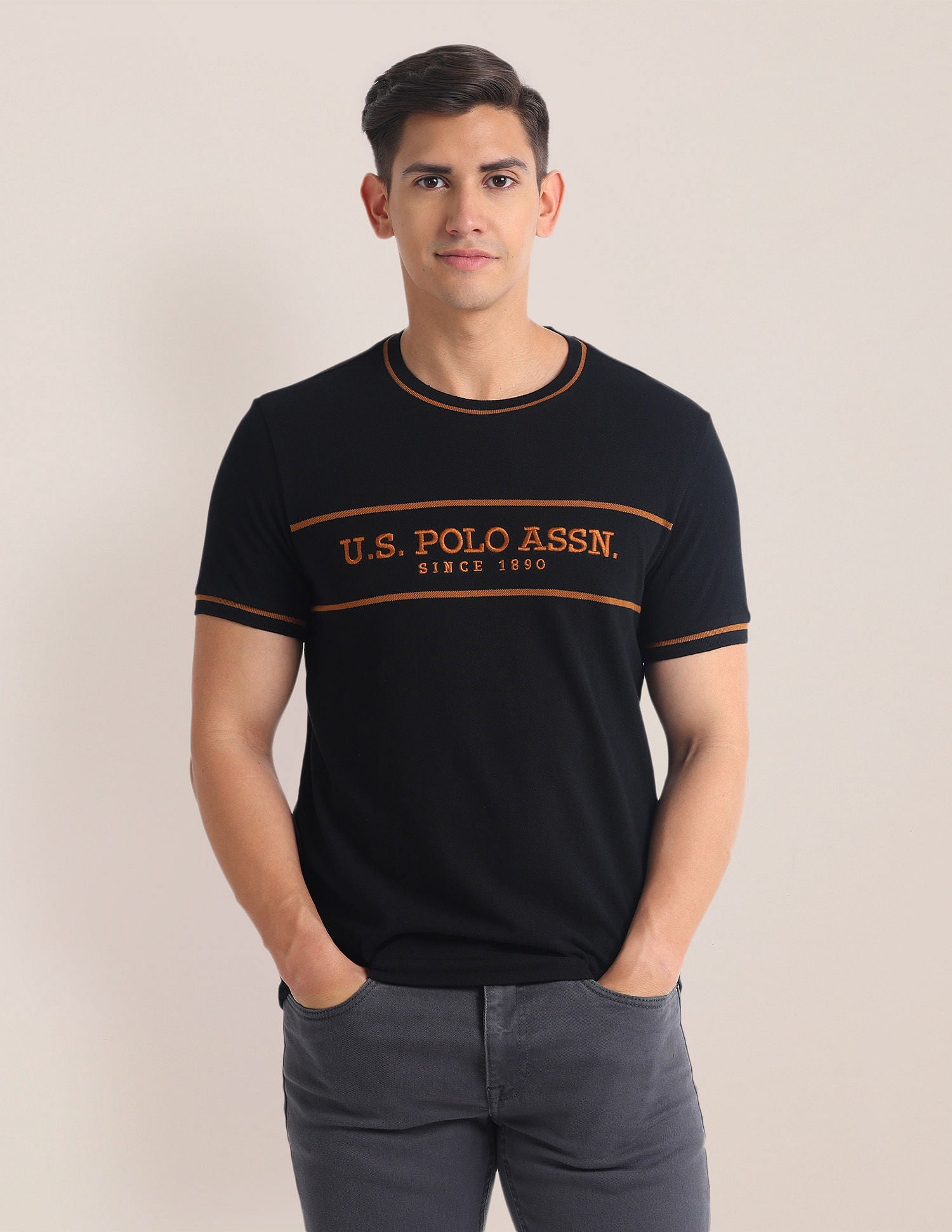 Brand Embroidered Cotton T-Shirt Black - U.S. POLO ASSN. | Large