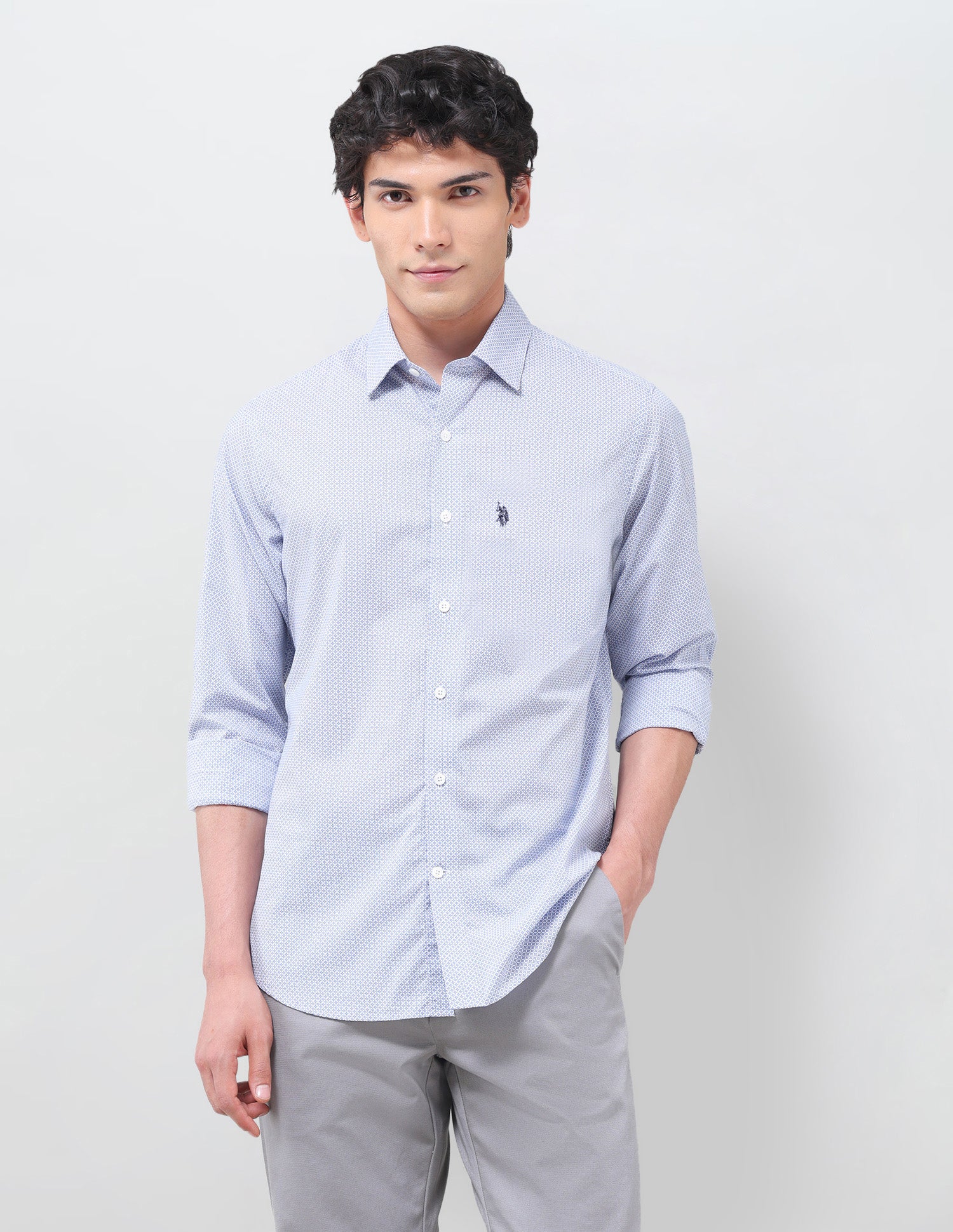 Geometric Printed Poplin Shirt Blue - U.S. Polo Assn. India | Large