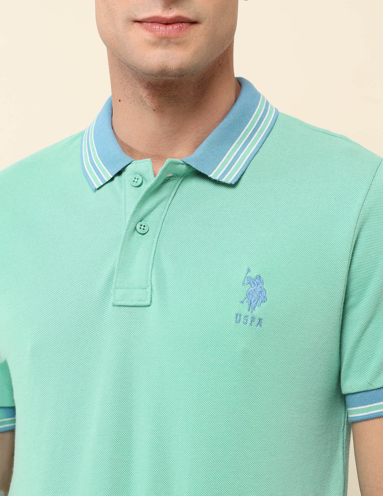 Slim Fit Solid Polo Shirt Aqua - U.S. Polo Assn. India | Large