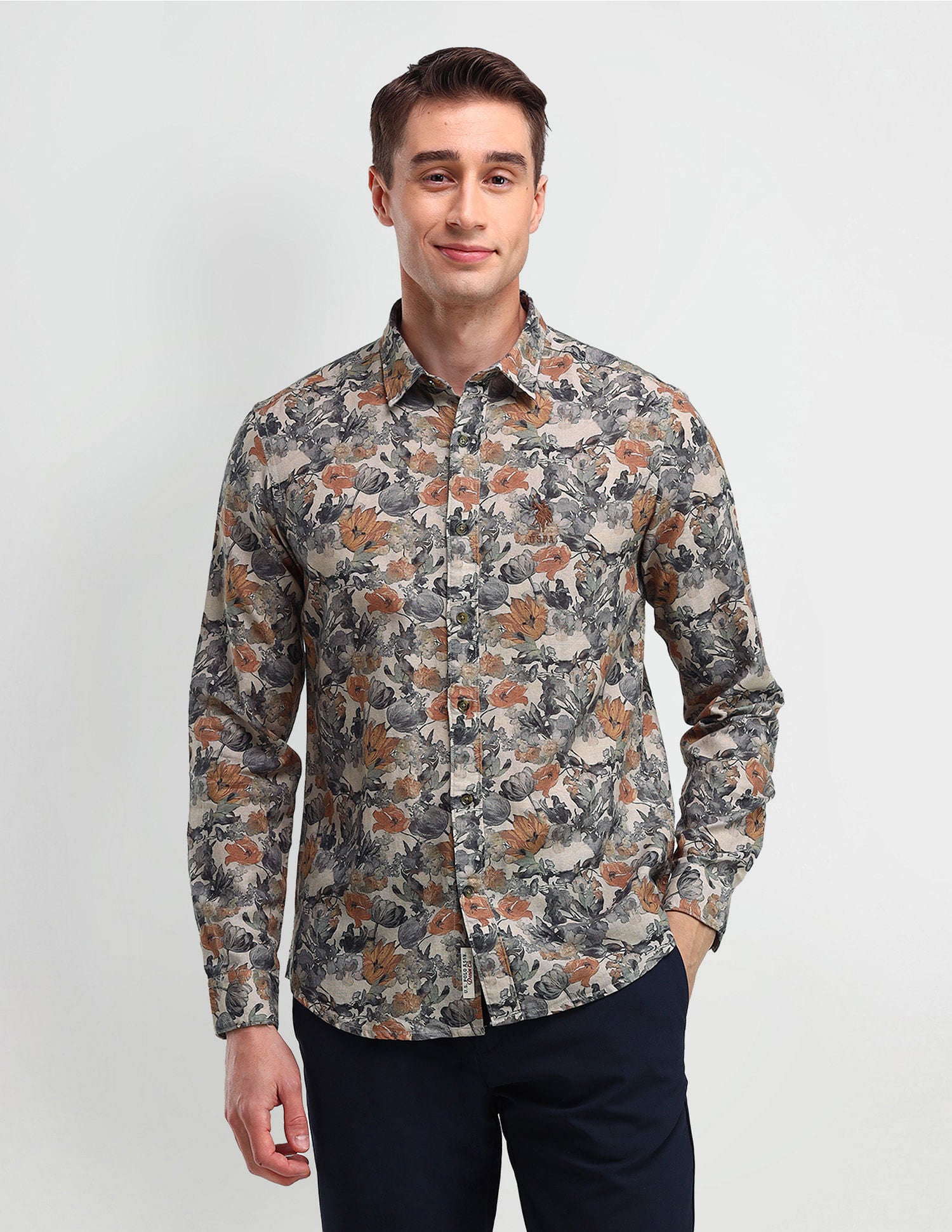Slim Fit Floral Shirt Grey - U.S. Polo Assn. India | Large