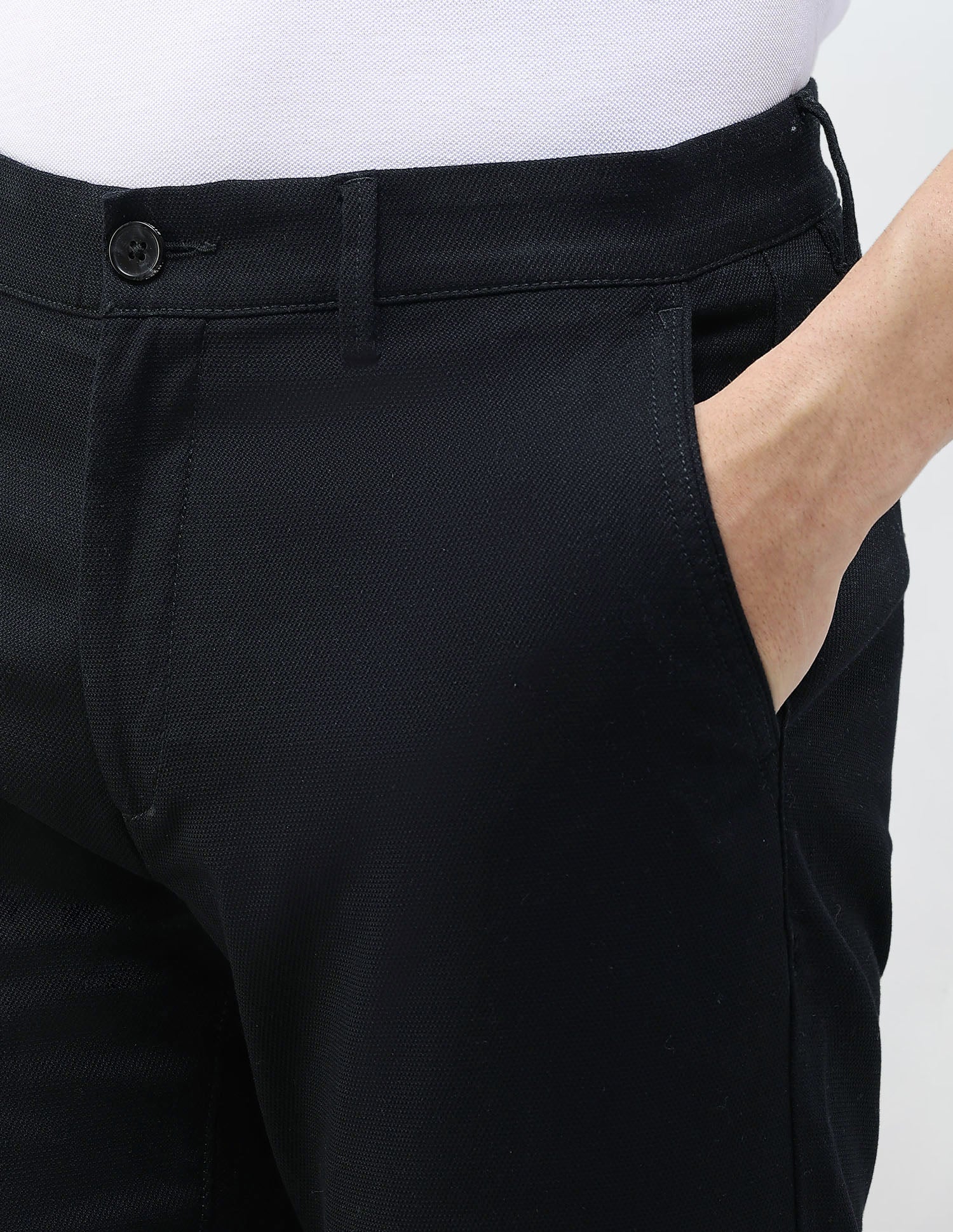 Riley Straight Fit Dobby Trousers Black - U.S. Polo Assn. India | Large