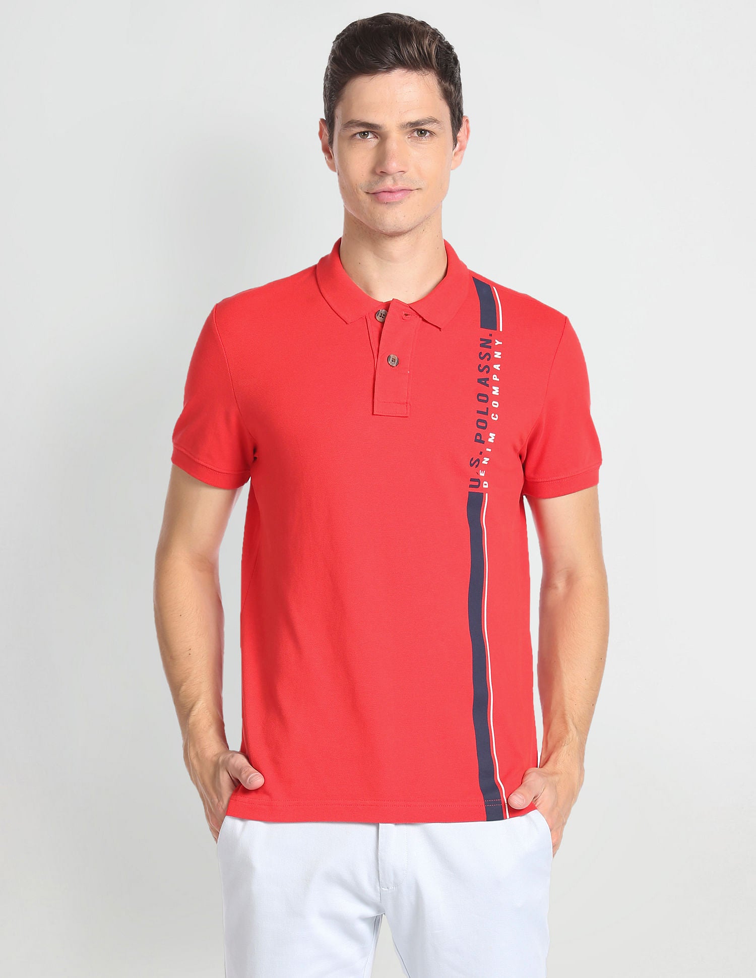 Brand Print Cotton Polo Shirt Red - U.S. Polo Assn. India | Large