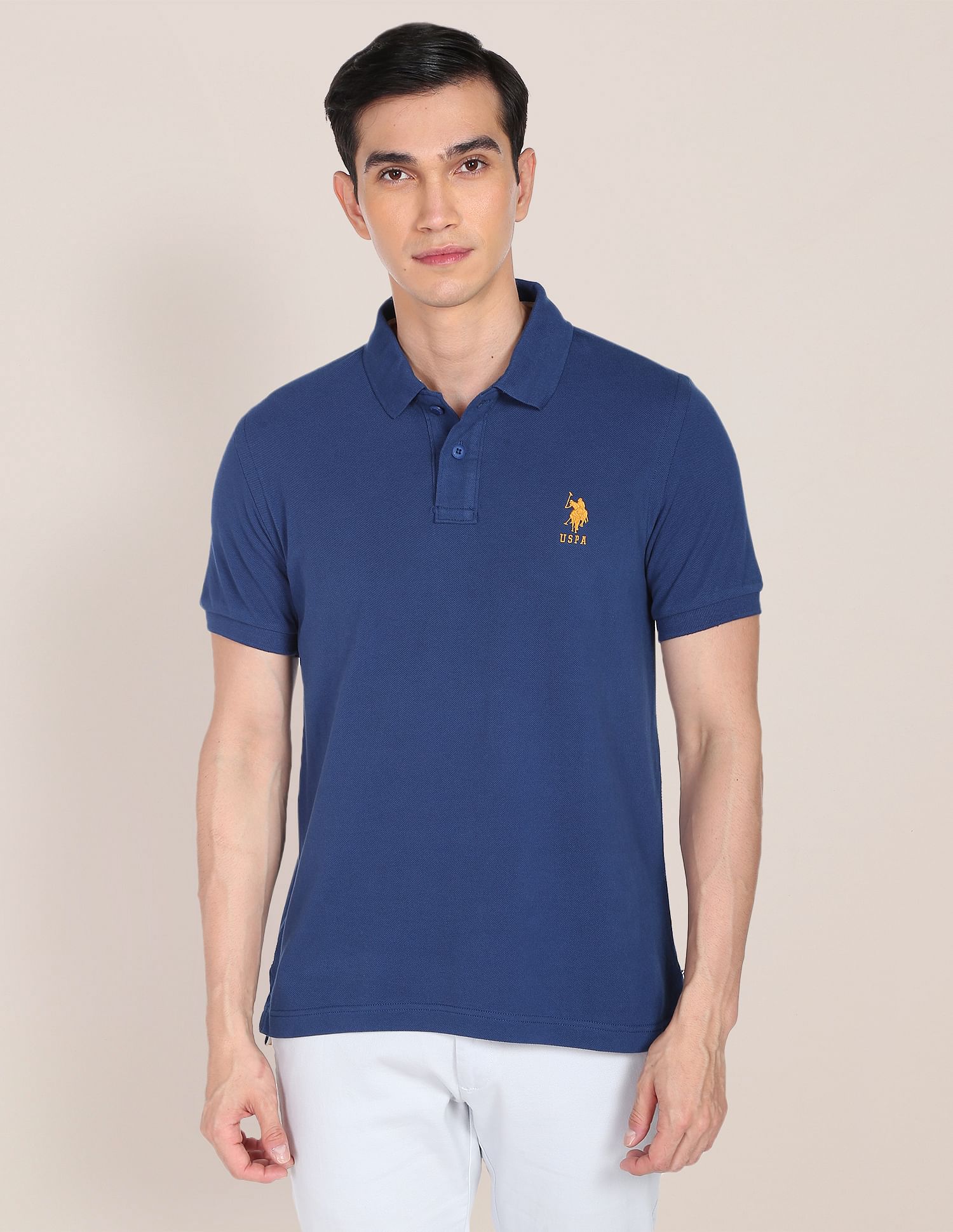 Solid Pique Knit Polo Shirt Dark Blue - U.S. POLO ASSN. | Large