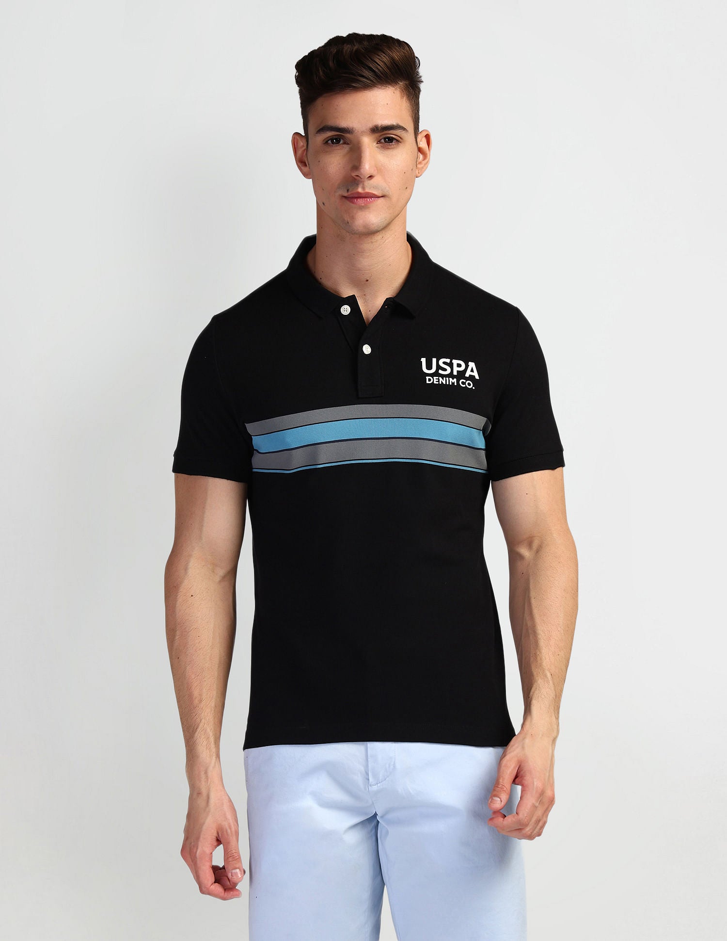 Horizontal Stripe Muscle Fit Polo Shirt Black - U.S. Polo Assn. India | Large