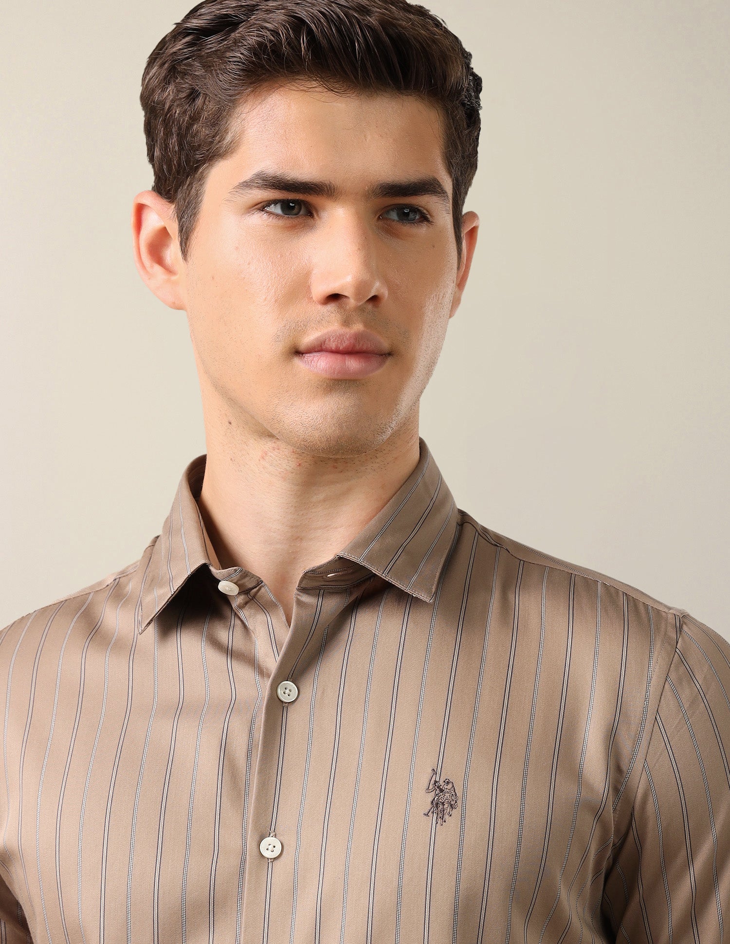 Satin Tailored Fit Shirt Khaki - U.S. Polo Assn. India | Large