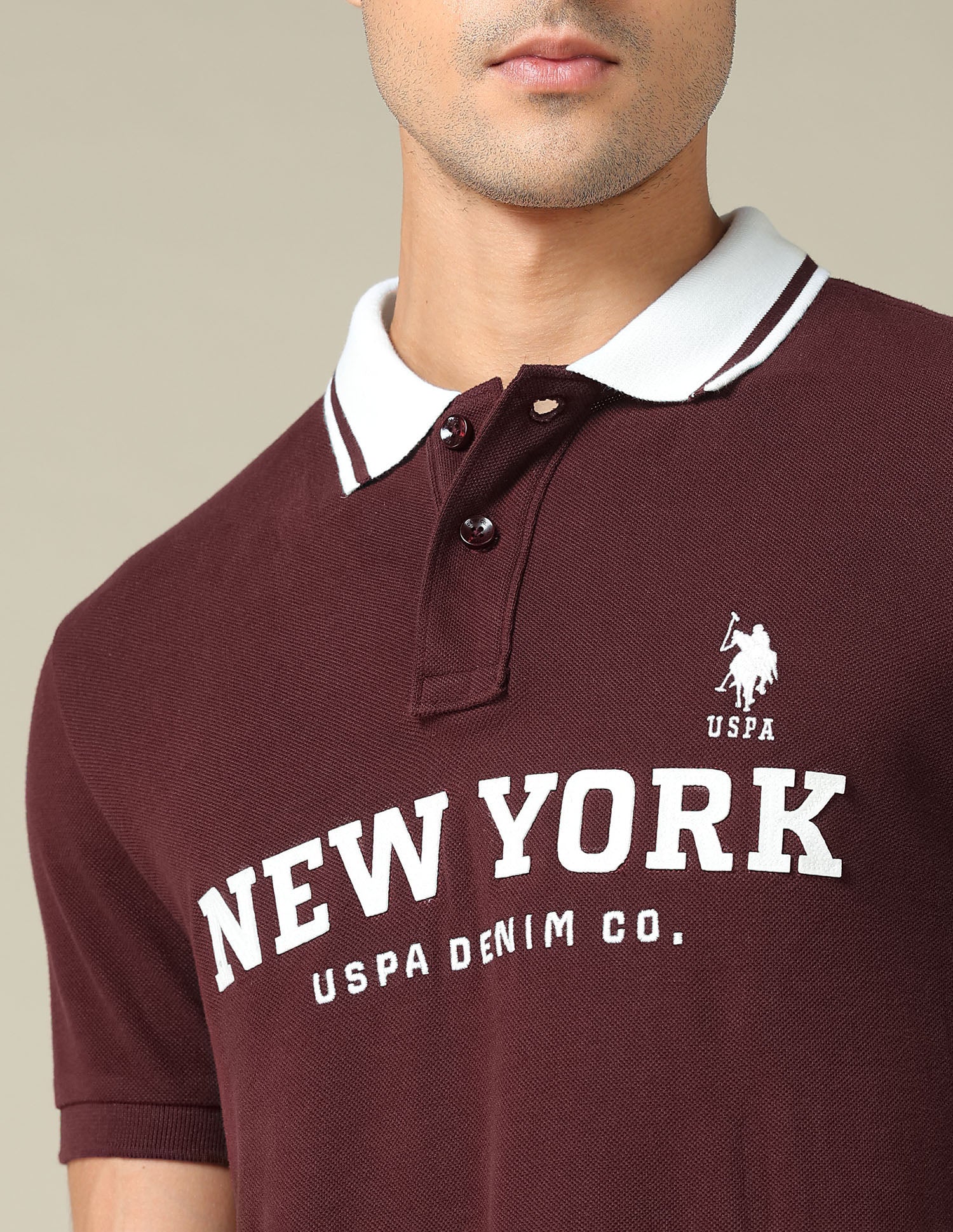 Typographic Printed Muscle Fit Polo Shirt Maroon - U.S. POLO ASSN. | Large