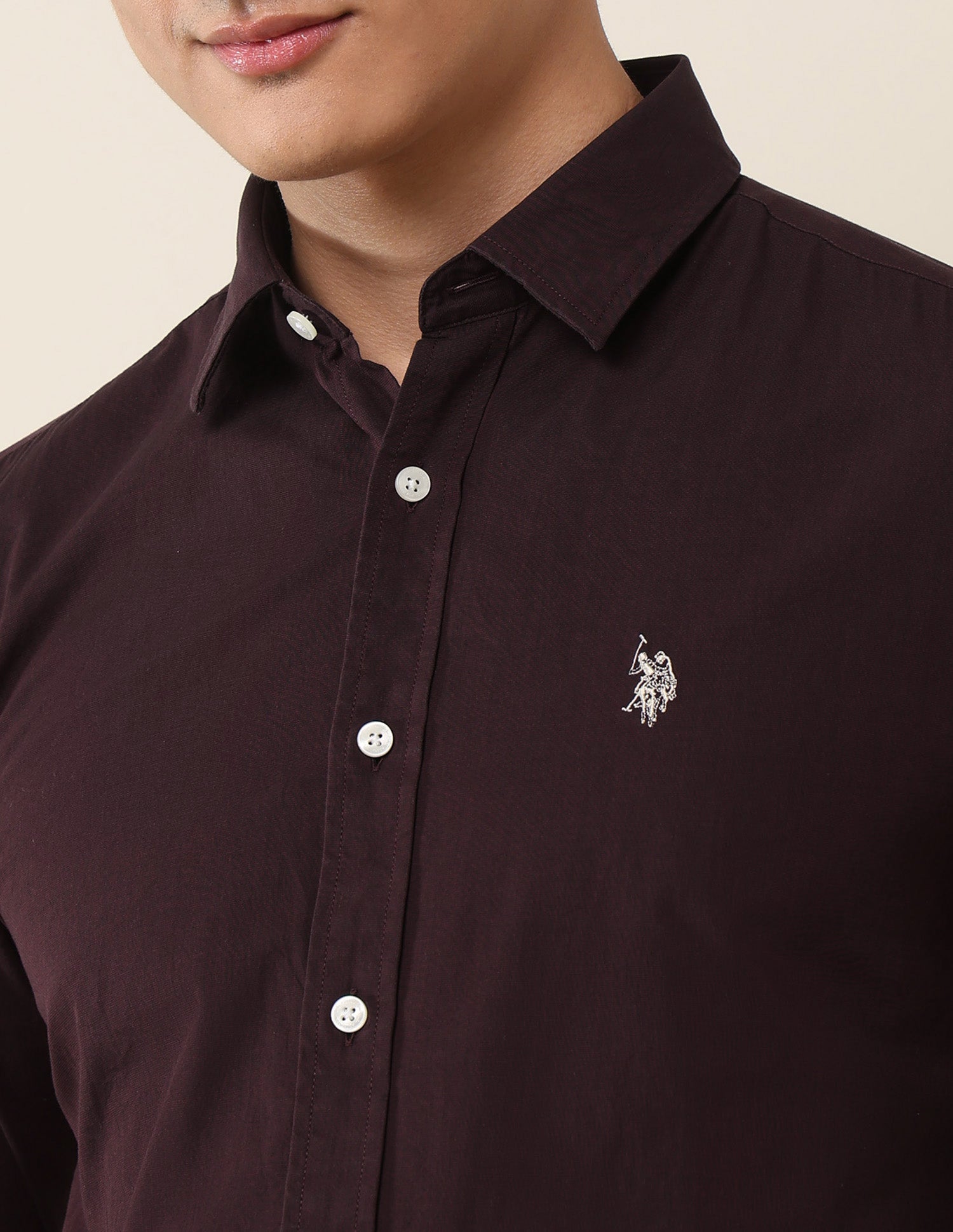 Tailored Fit Pure Cotton Shirt Maroon - U.S. Polo Assn. India | Large