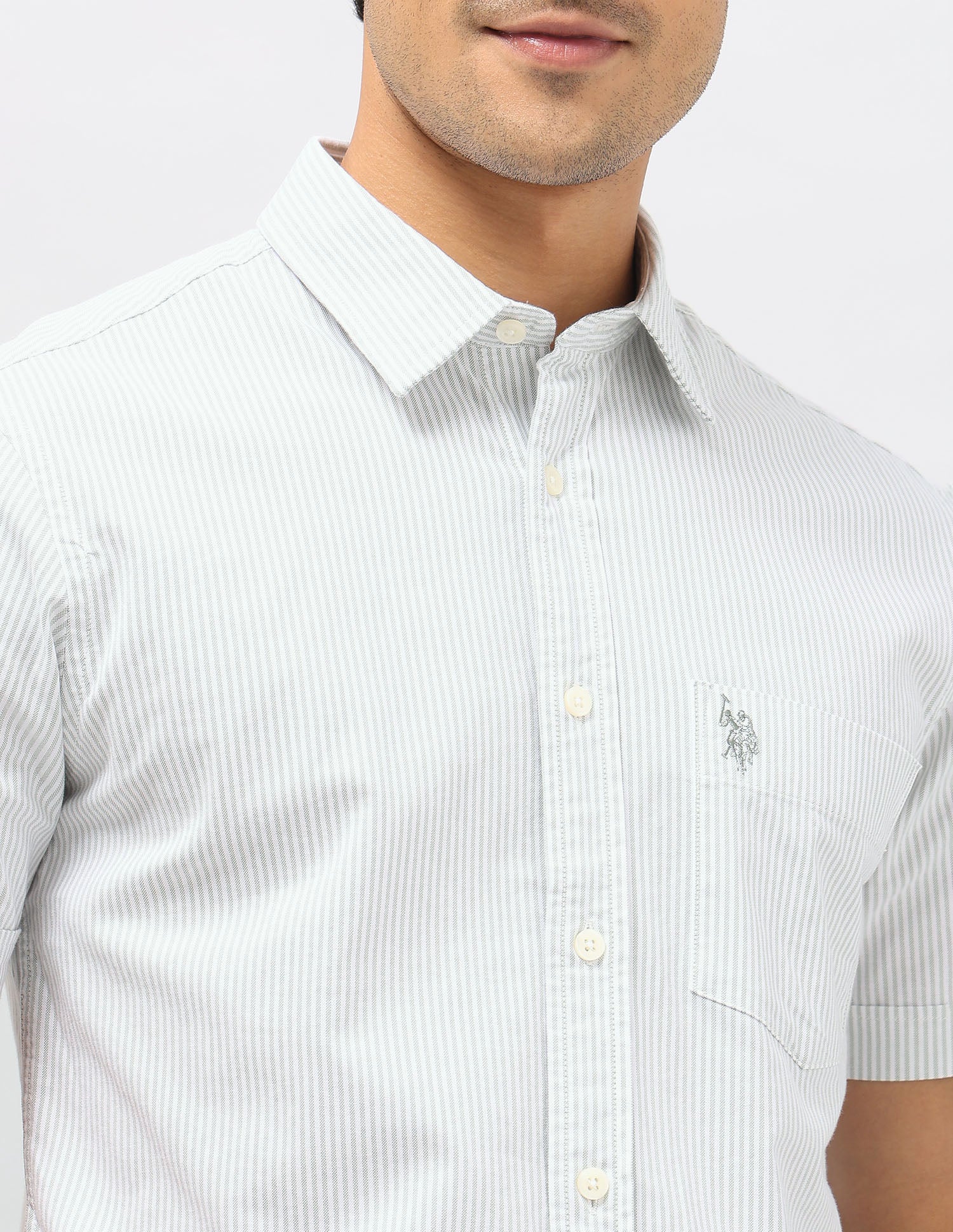 Vertical Striped Oxford Shirt Light Green - U.S. POLO ASSN. | Large