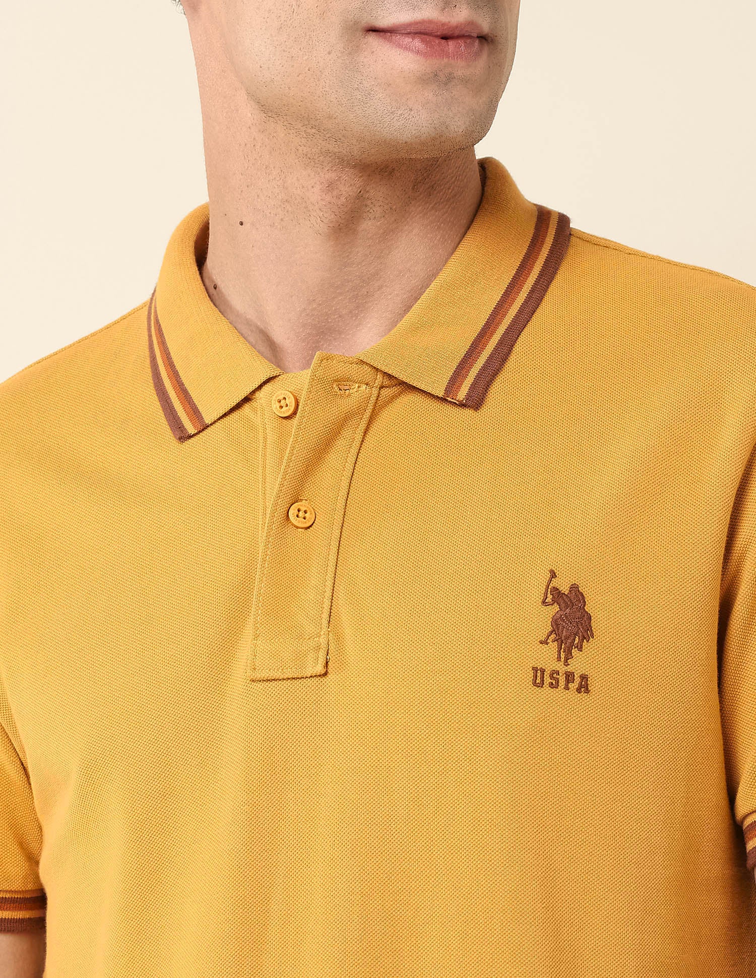 Pure Cotton Slim Fit Polo Shirt Mustard - U.S. Polo Assn. India | Large