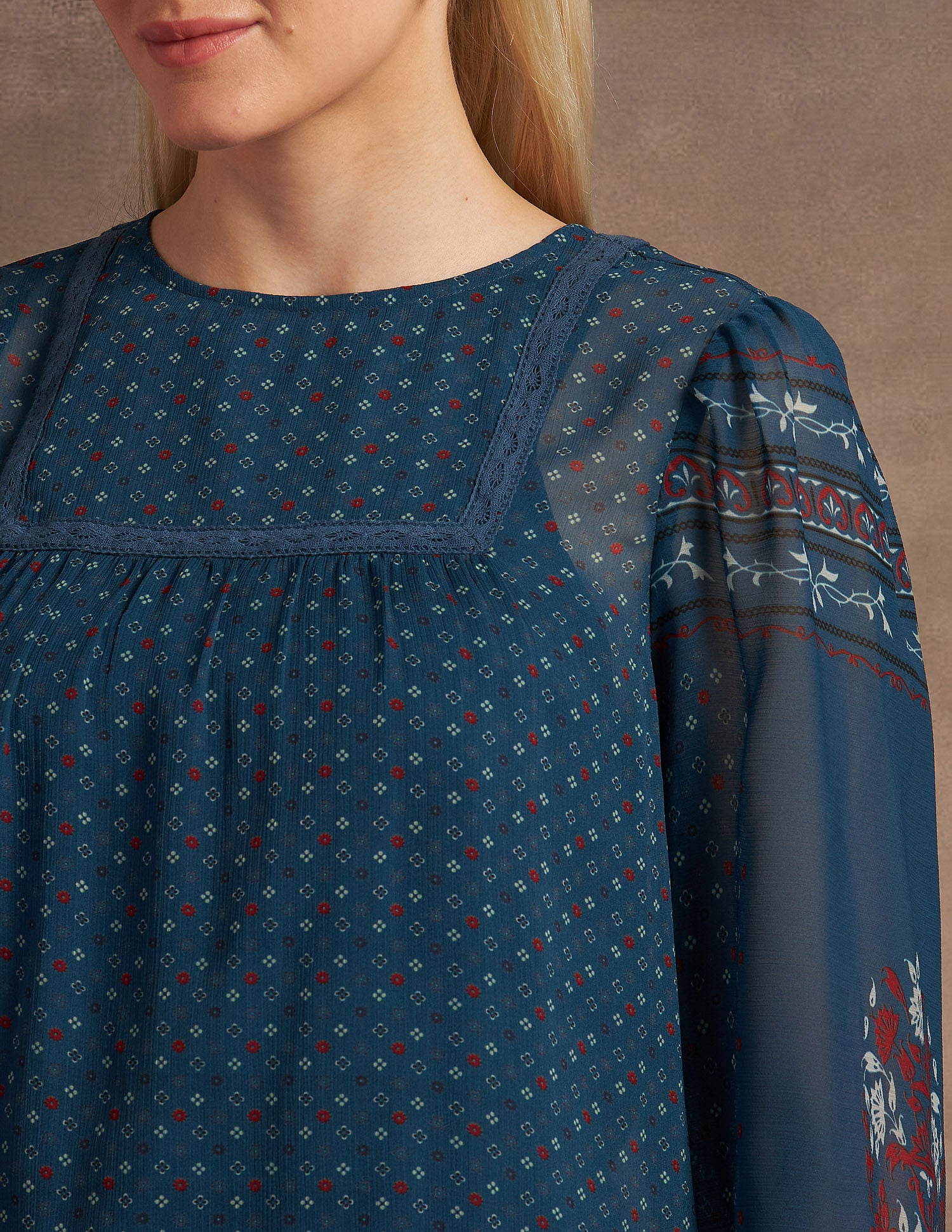 Boho Printed Crinkled Chiffon Top Multicolor - U.S. POLO ASSN. | Large