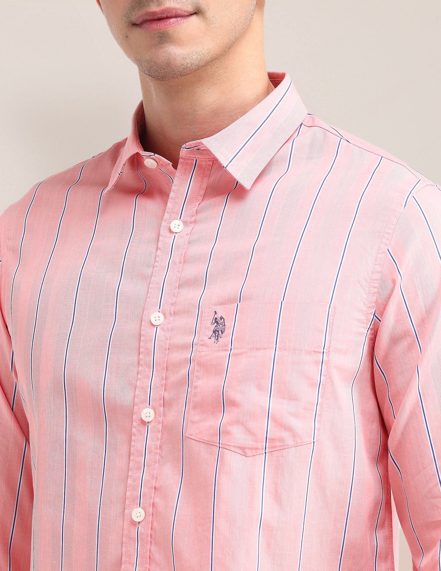 Tailored Fit Horizontal Striped Shirt Peach - U.S. Polo Assn. India | Large