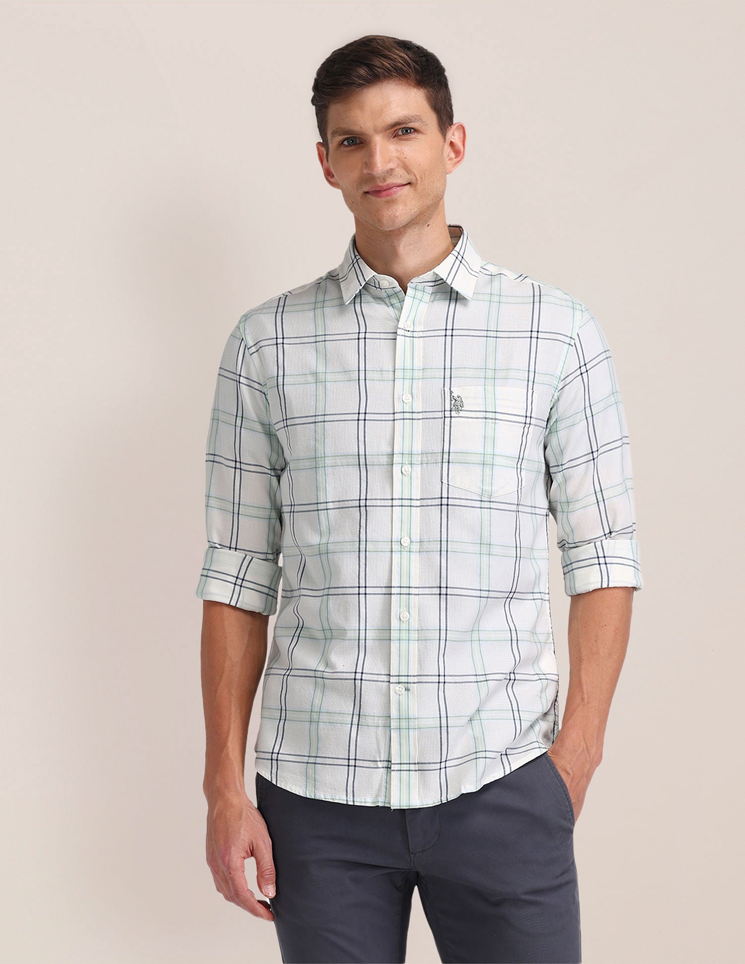 Plaid Check Oxford Shirt Ivory - U.S. Polo Assn. India | Large