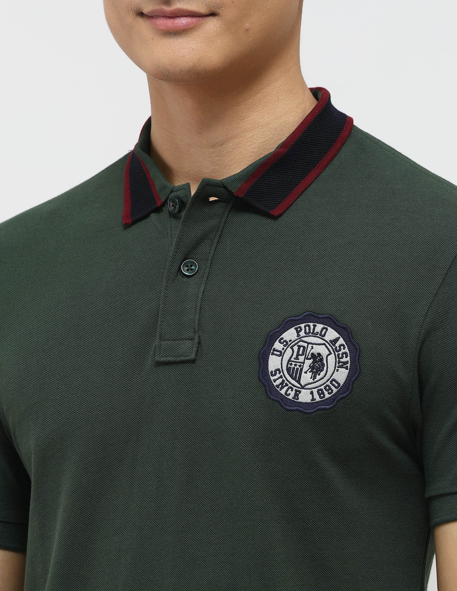 Pure Cotton Muscle Fit Polo Shirt Olive - U.S. Polo Assn. India | Large