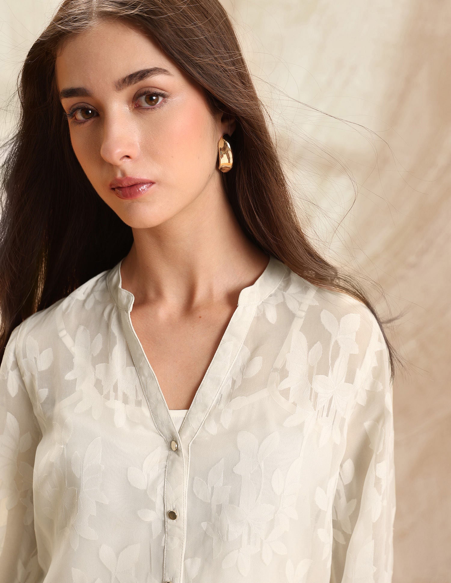 Semi-Sheer Floral Printed Shirt Beige - U.S. POLO ASSN. | Large