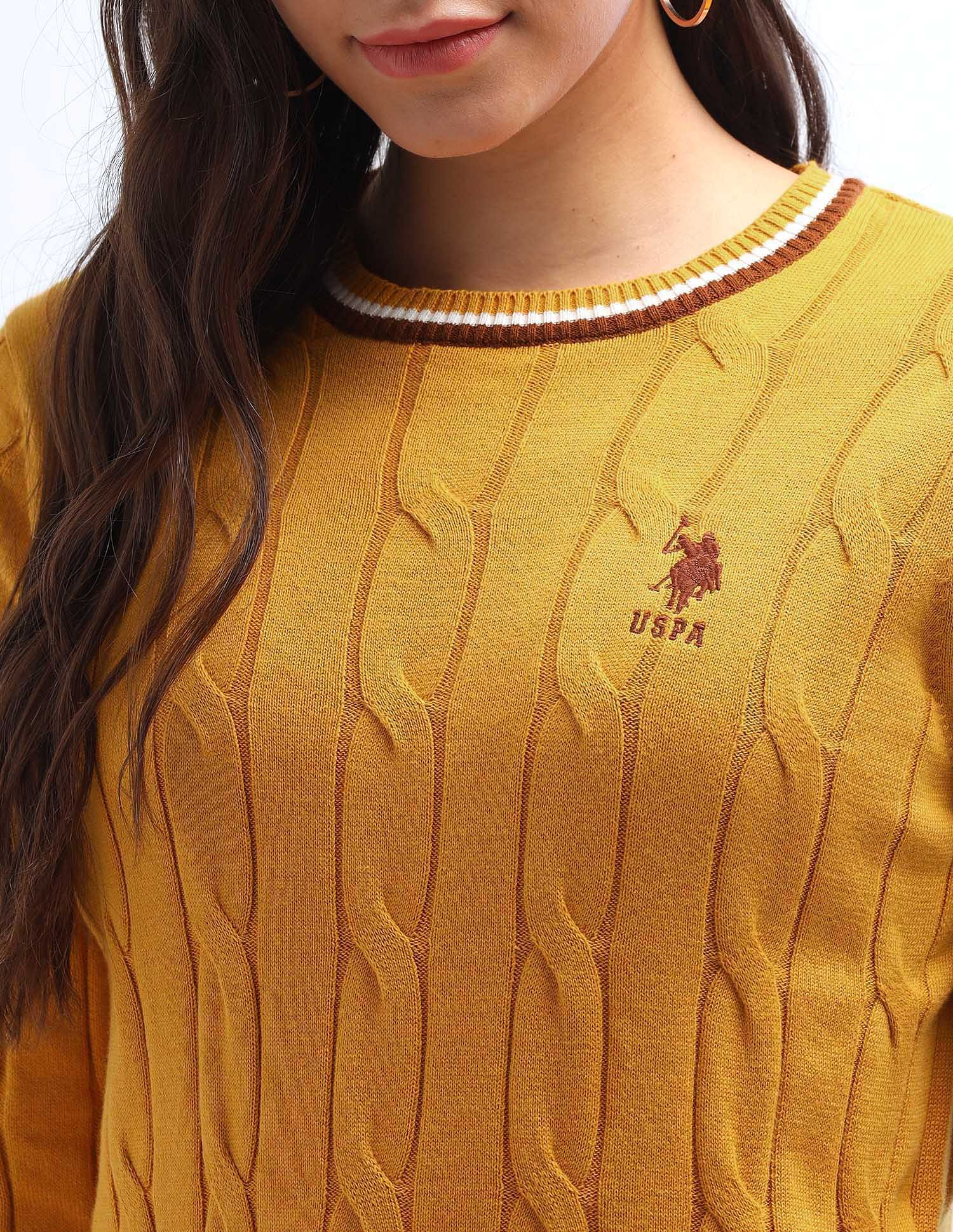 Regular Fit Cable Knit Sweater Tan - U.S. POLO ASSN. | Large