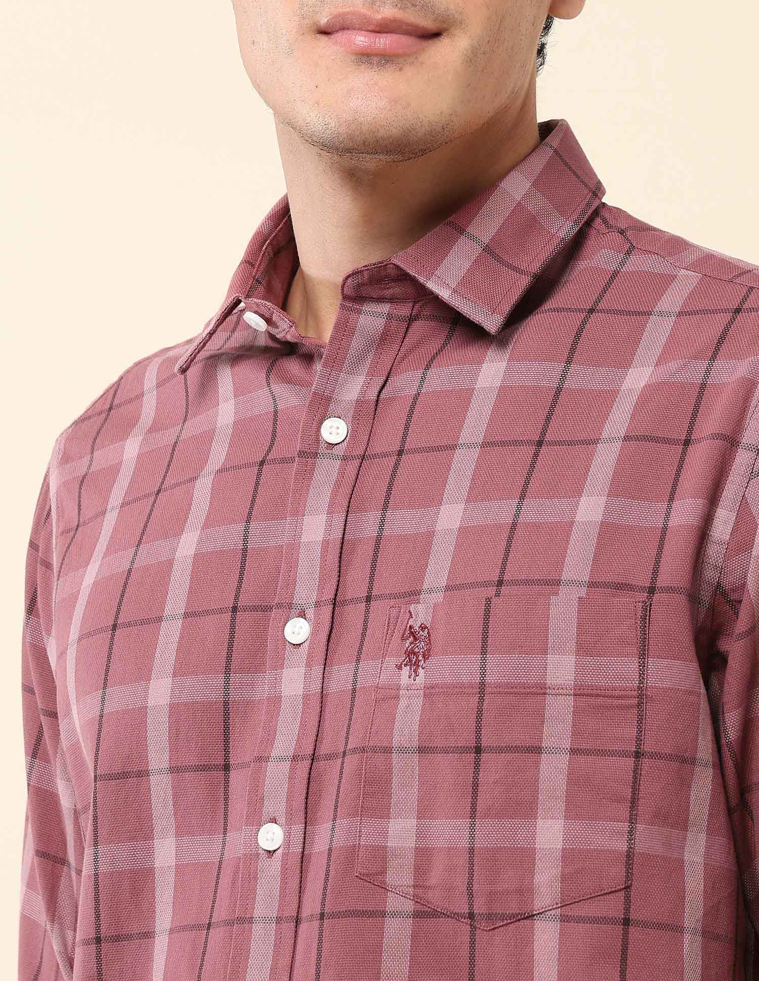 Grid Tattersall Checked Tailored Fit Shirt Pink - U.S. Polo Assn. India | Large