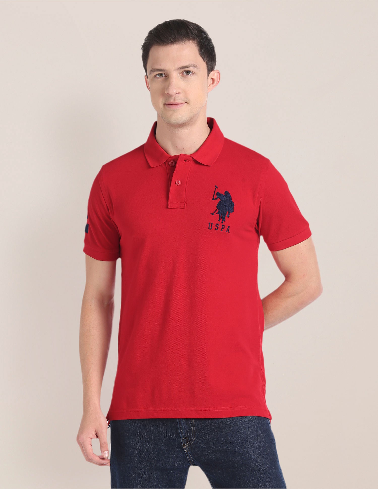 Embroidered Logo Pique Polo Shirt Red - U.S. POLO ASSN. | Large