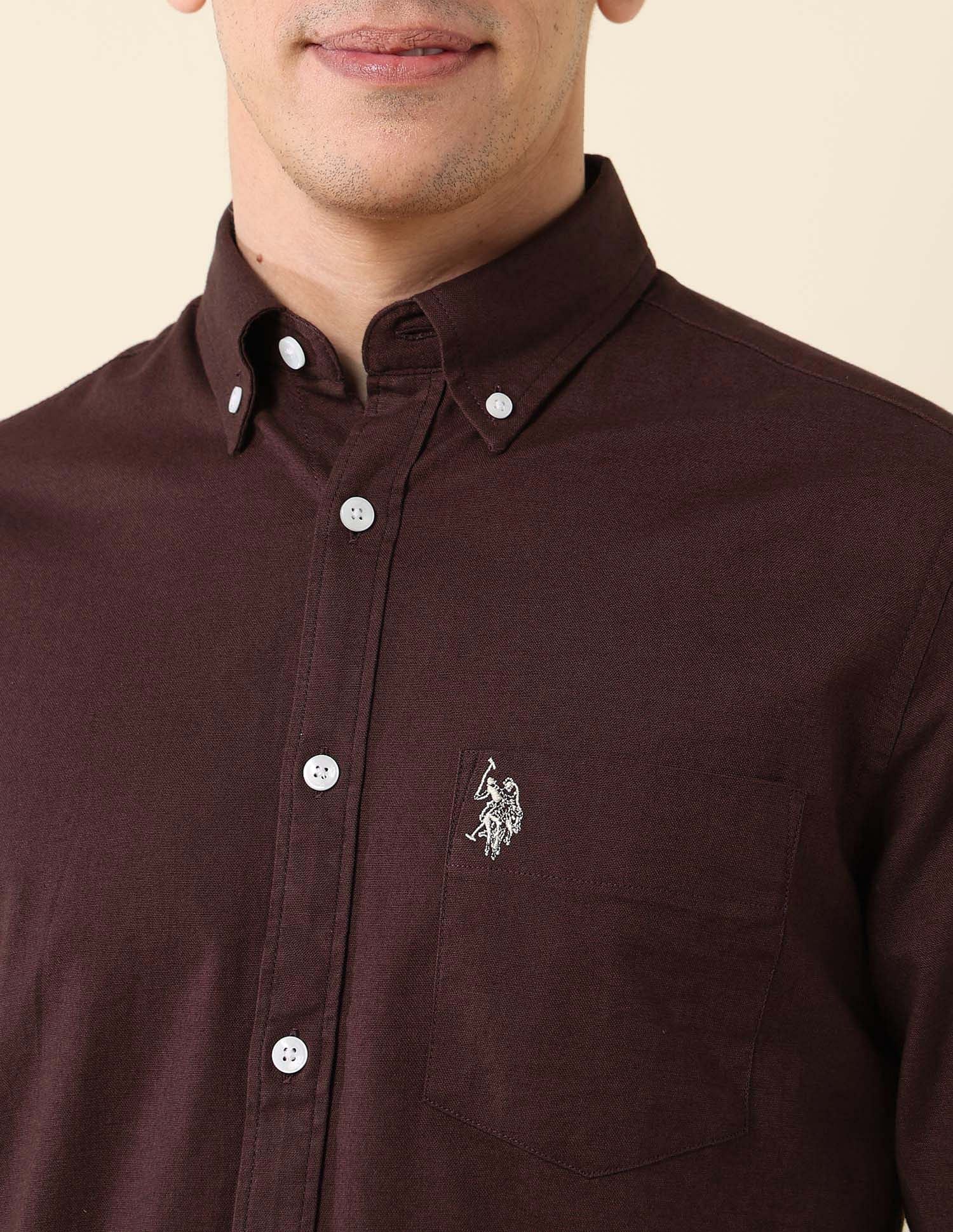 Oxford Stretch Button Down Shirt Brown - U.S. Polo Assn. India | Large