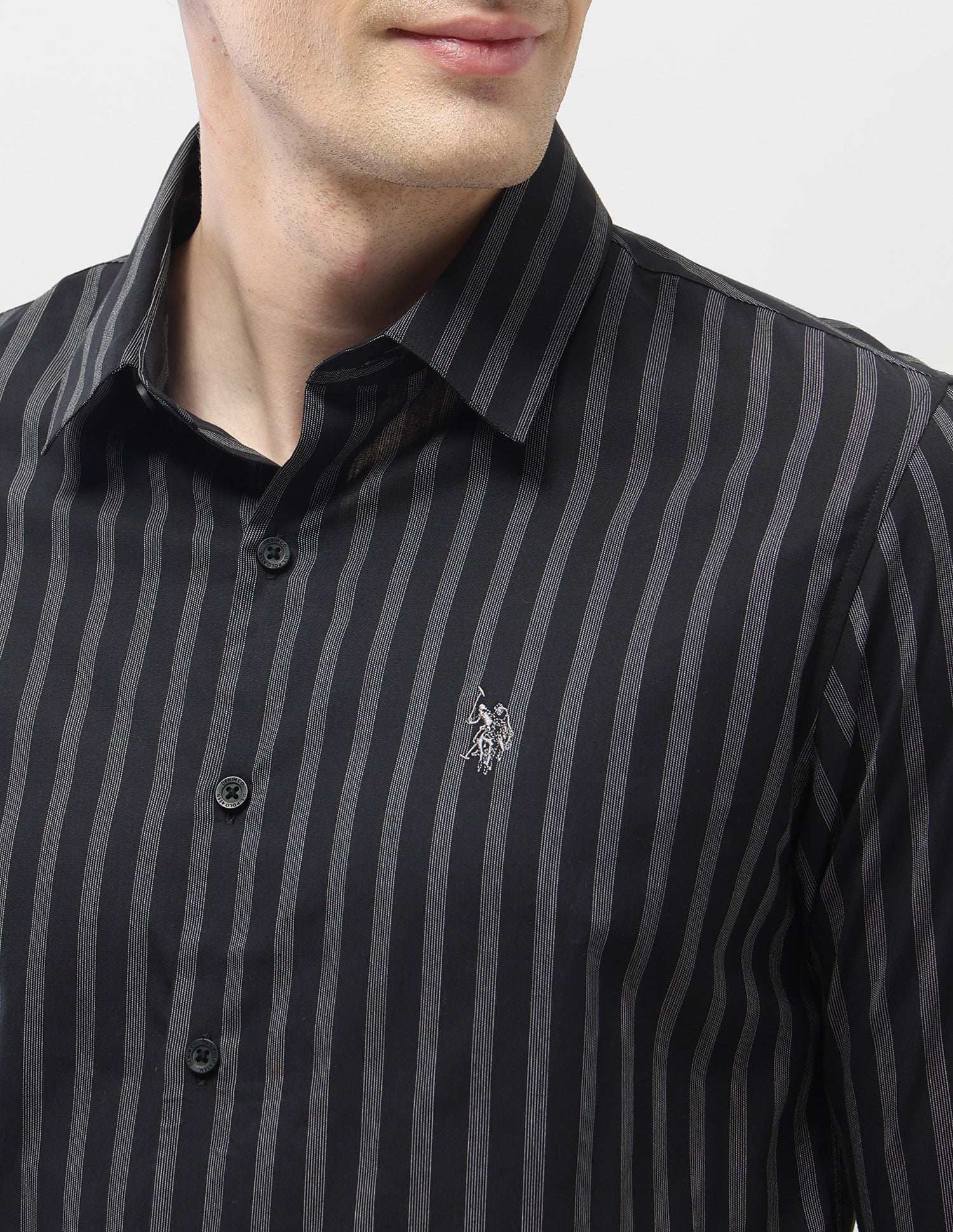 Regular Fit Vertical Striped Black & Gold Shirt Black - U.S. Polo Assn. India | Large
