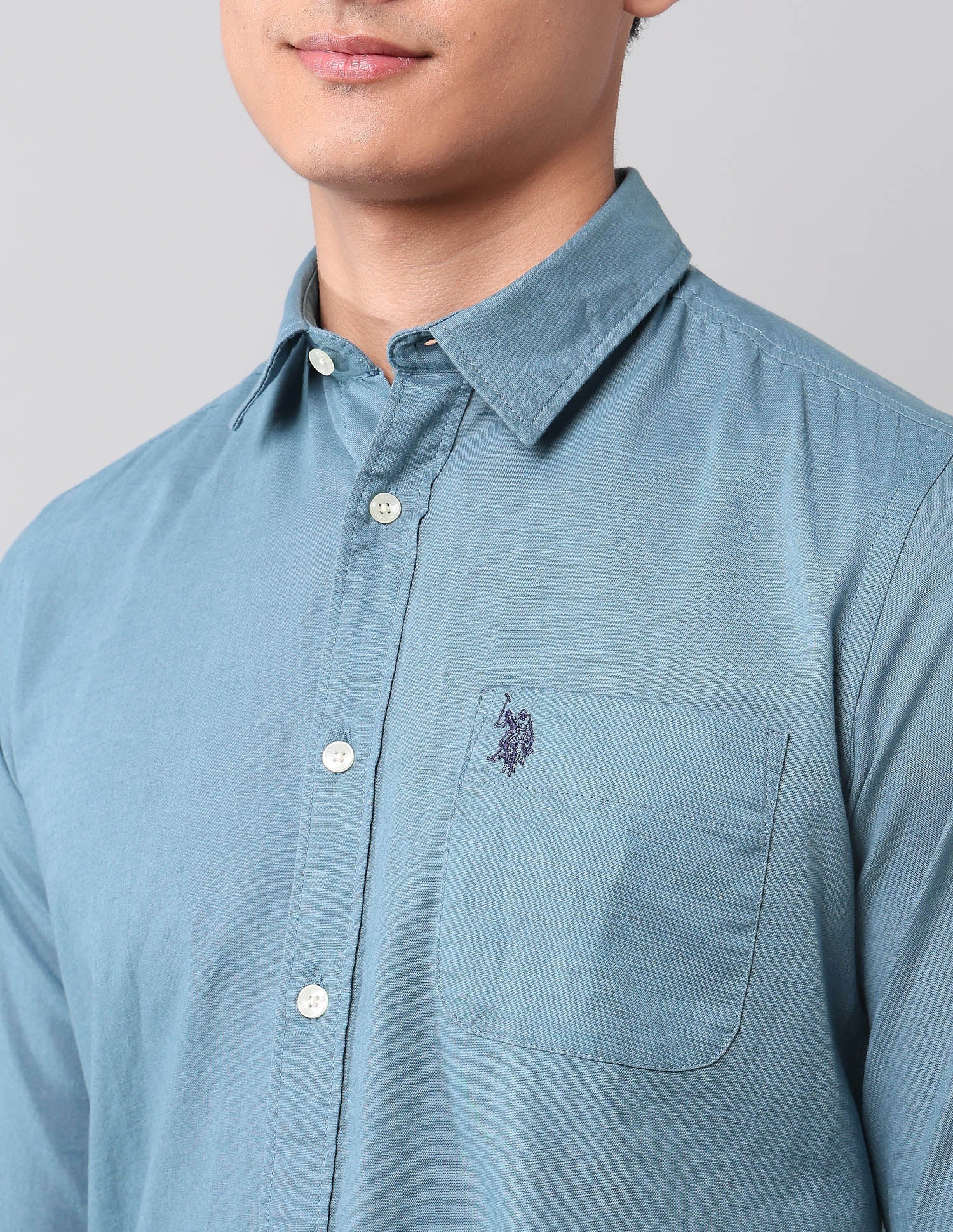 Solid Pure Cotton Shirt Teal - U.S. Polo Assn. India | Large