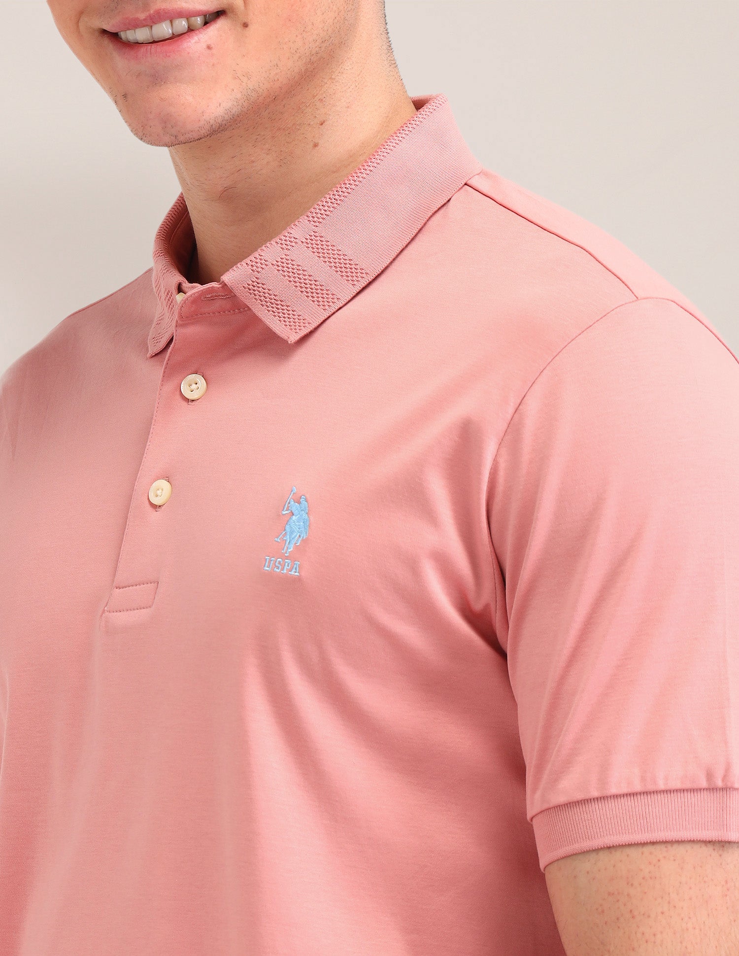 Solid Pattern Cotton Polo Shirt Peach - U.S. Polo Assn. India | Large