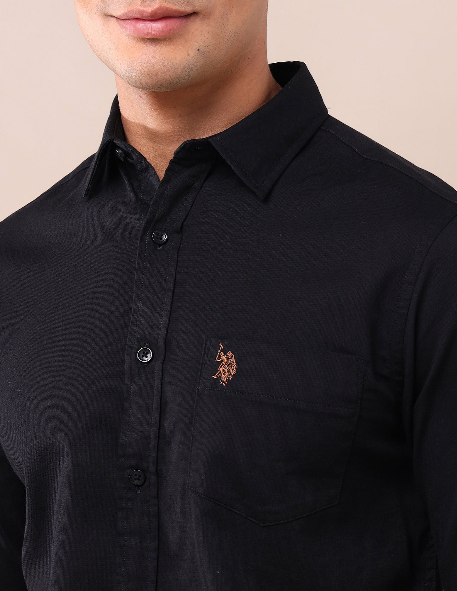 Tailored Fit Poplin Shirt Black - U.S. Polo Assn. India | Large