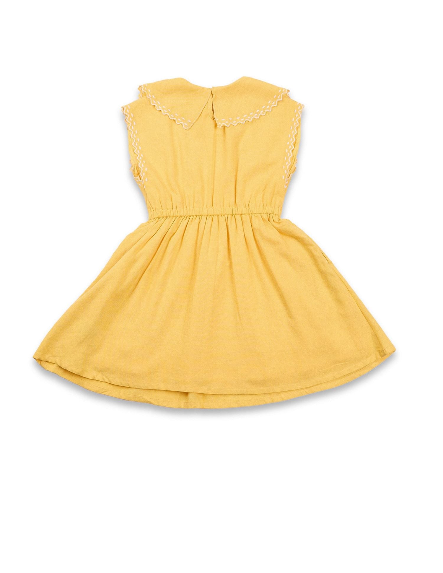 Girls Embroidered Collar Pure Cotton Dress Light Yellow - U.S. POLO ASSN. | Large
