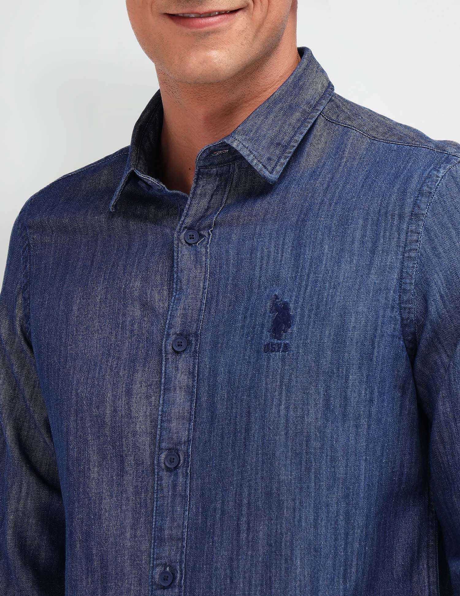 Slim Fit Chambray Shirt Dark Indigo - U.S. POLO ASSN. | Large