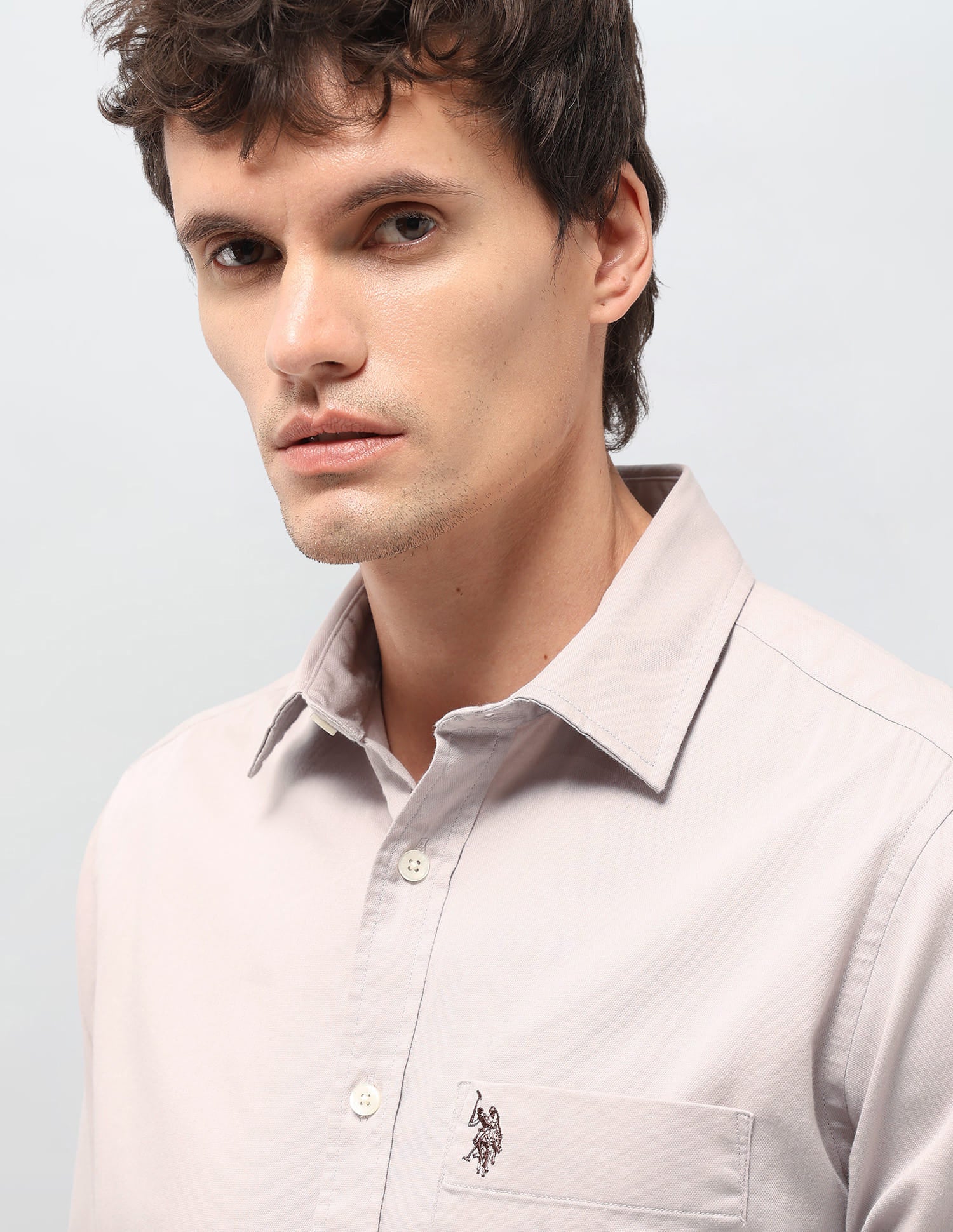 Solid Dobby Tailored Fit Shirt Beige - U.S. Polo Assn. India | Large