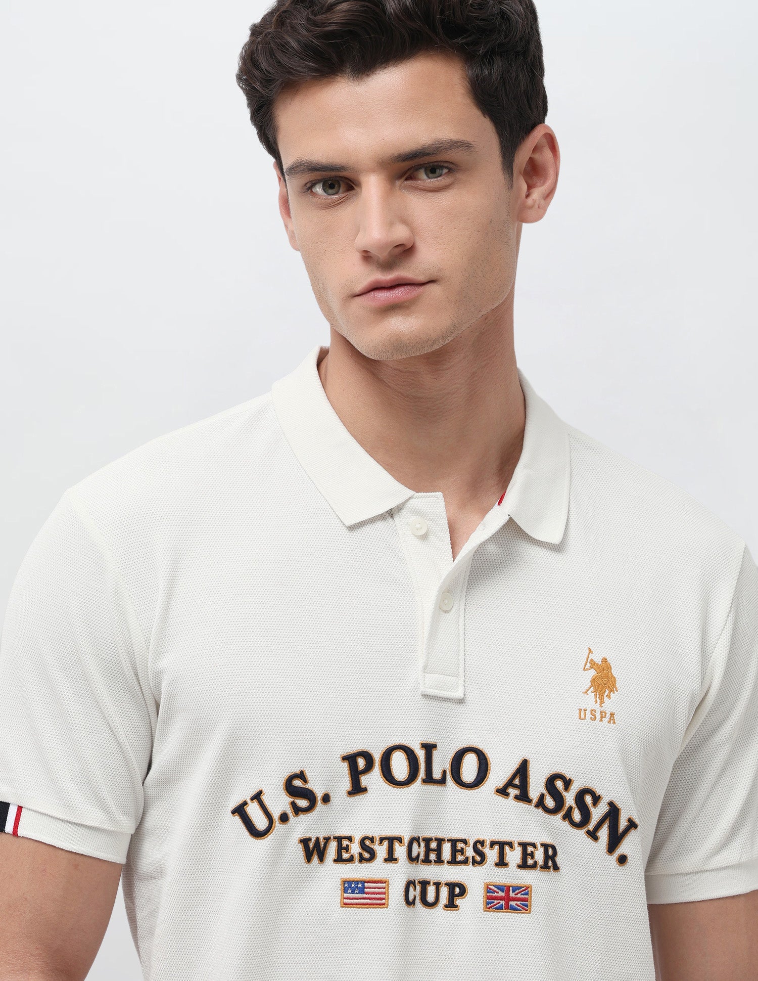 Brand Embroidered Slim Fit Polo Shirt Off White - U.S. Polo Assn. India | Large