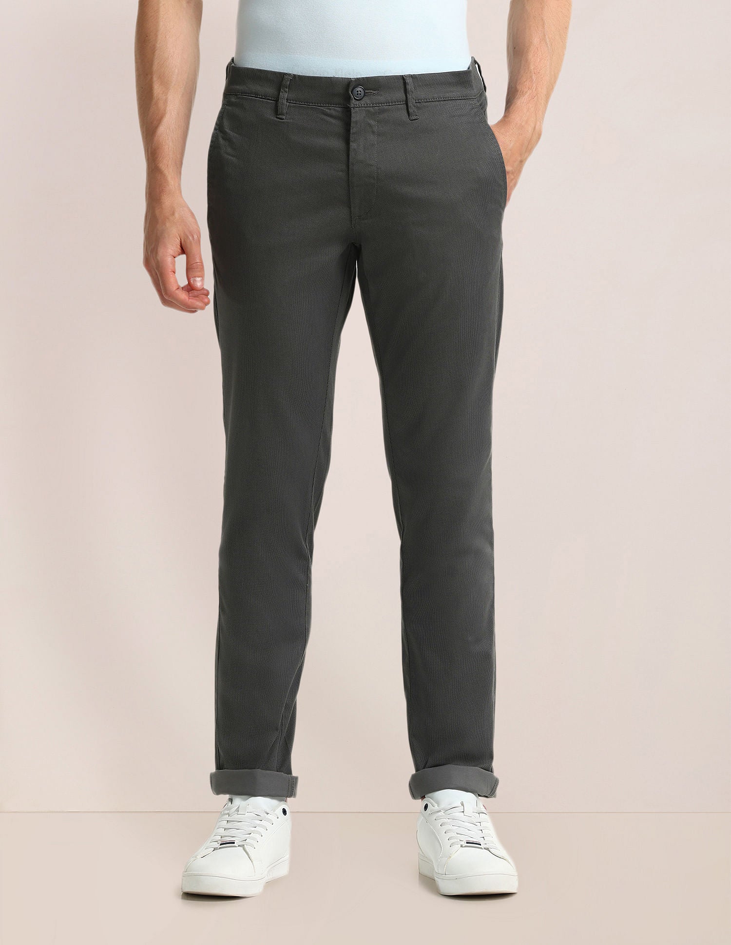 Denver Slim Fit Textured Trousers Charcoal-Grey - U.S. Polo Assn. India | Large